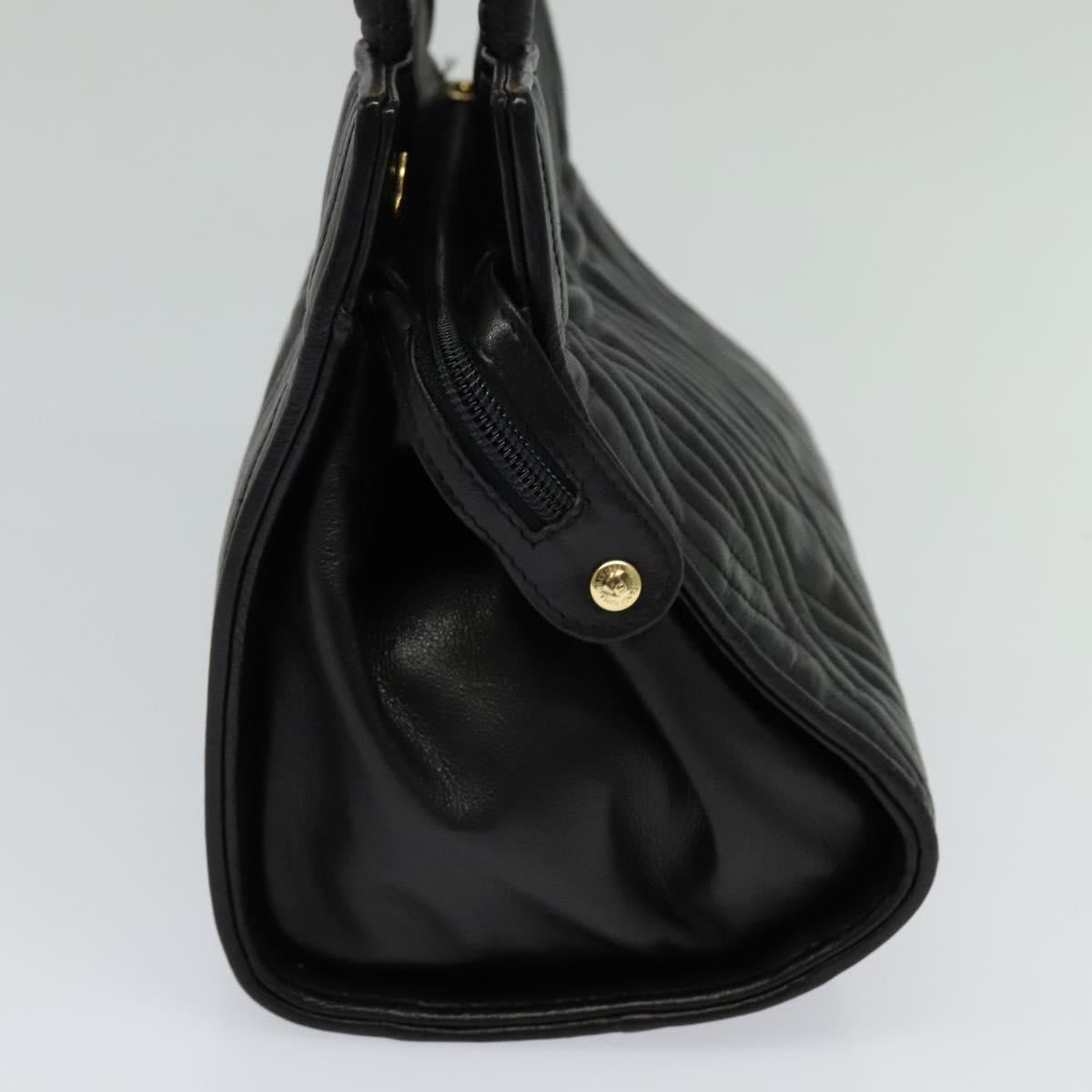 FENDI Hand Bag Leather Metal Black Gold 114362
