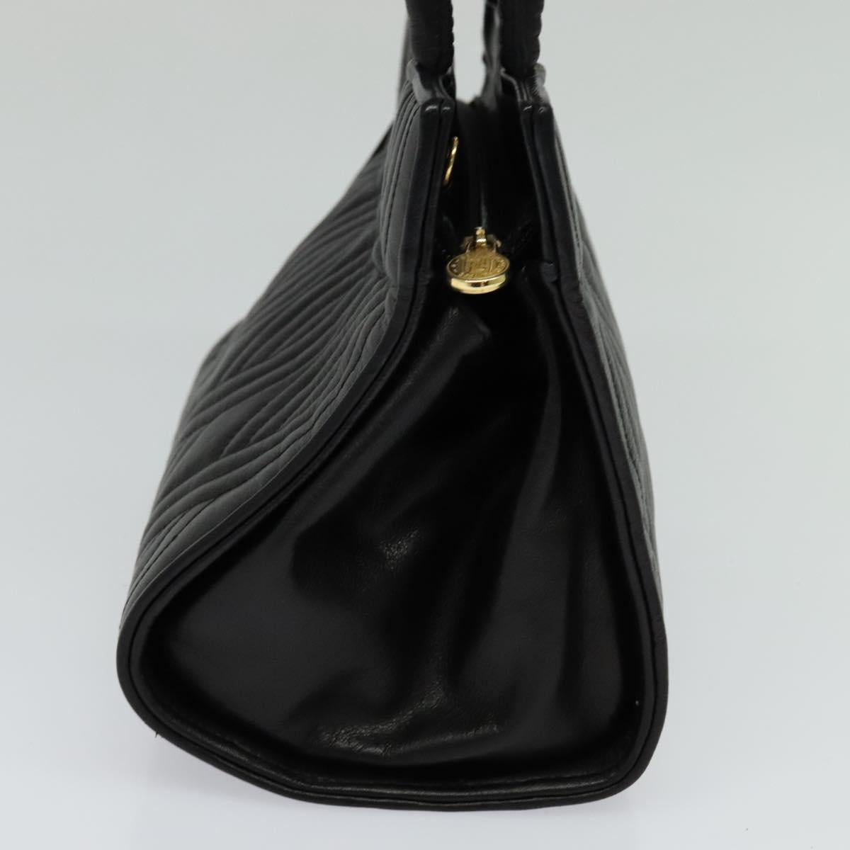 FENDI Hand Bag Leather Metal Black Gold 114362