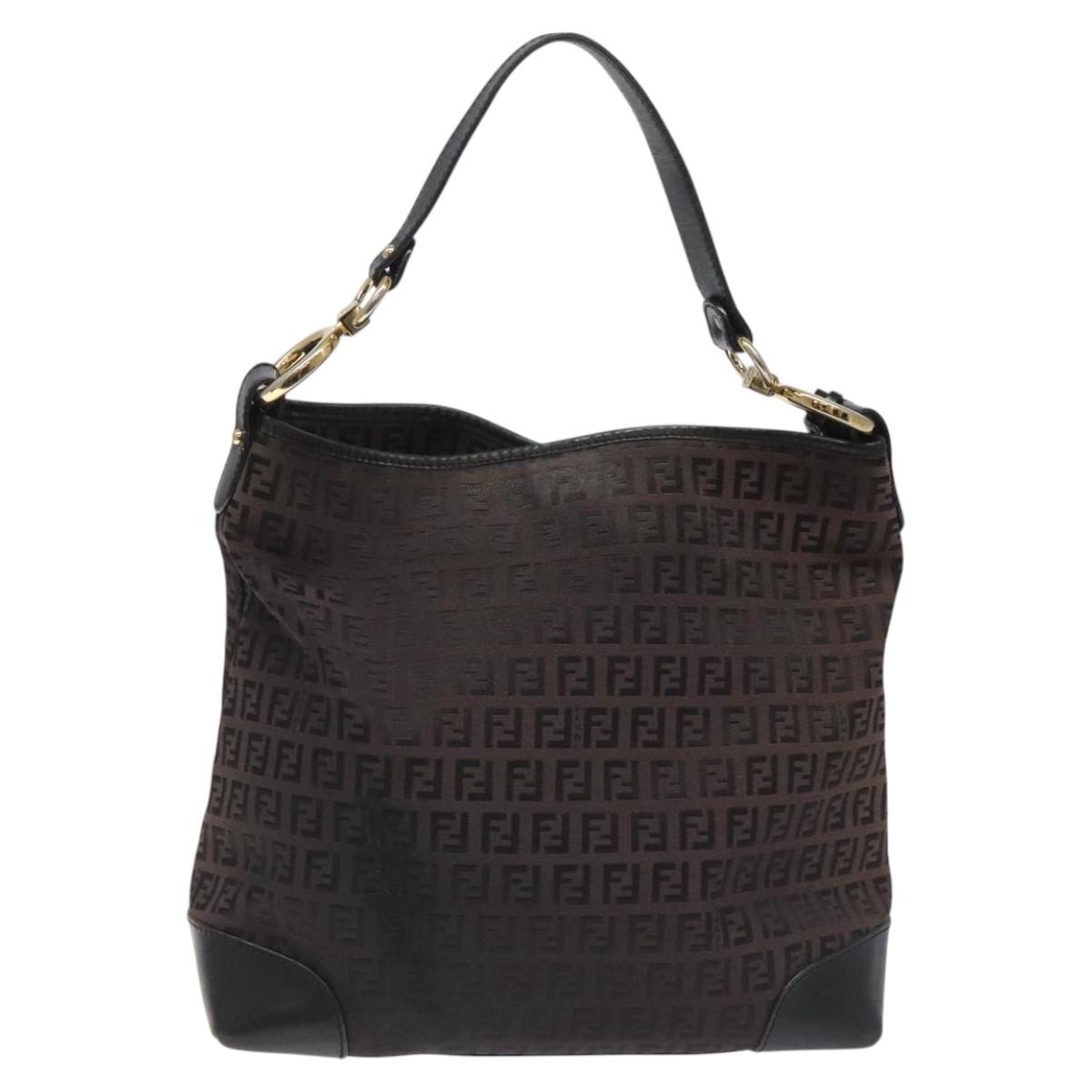 FENDI Zucchino Canvas Shoulder Bag Black 114485