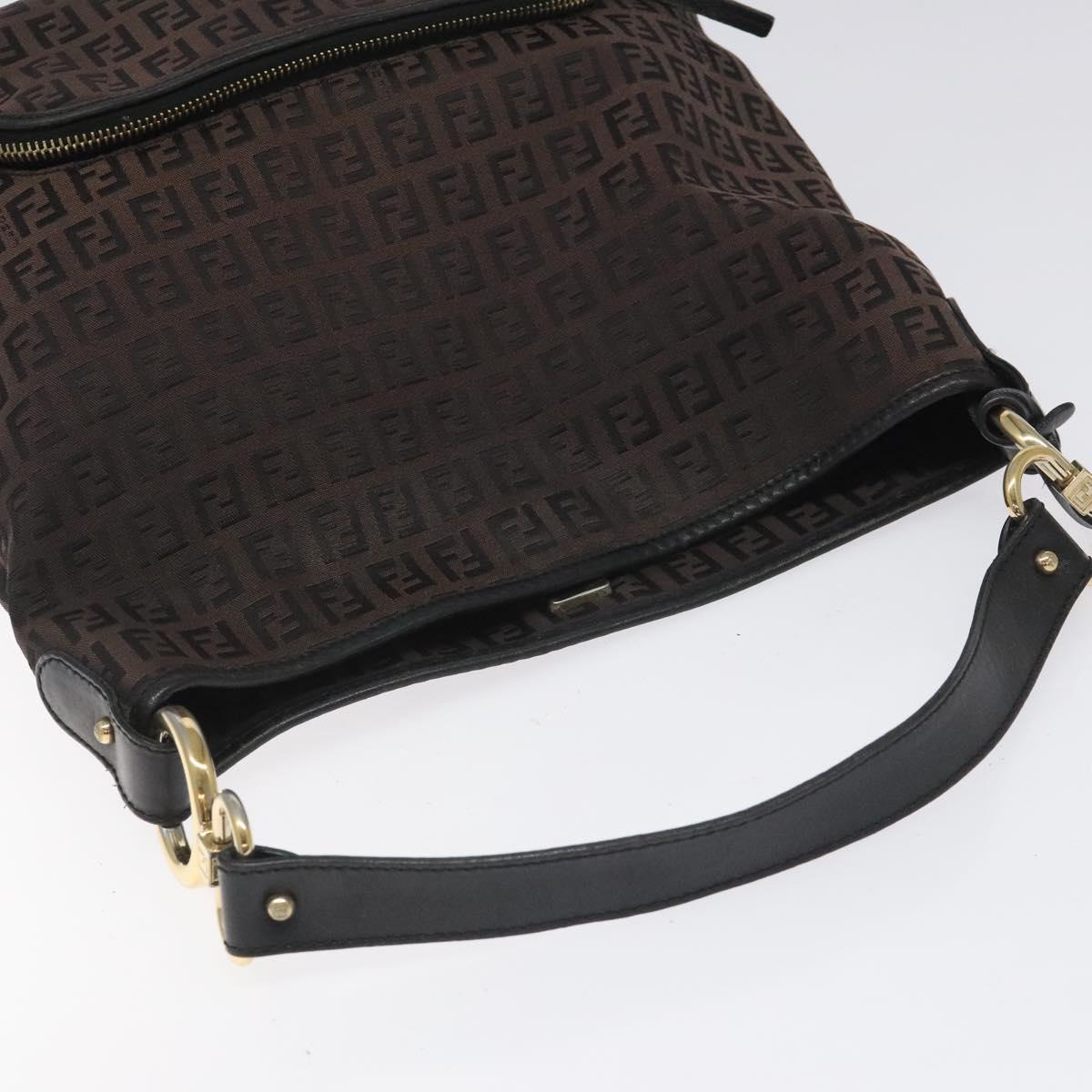 FENDI Zucchino Canvas Shoulder Bag Black 114485
