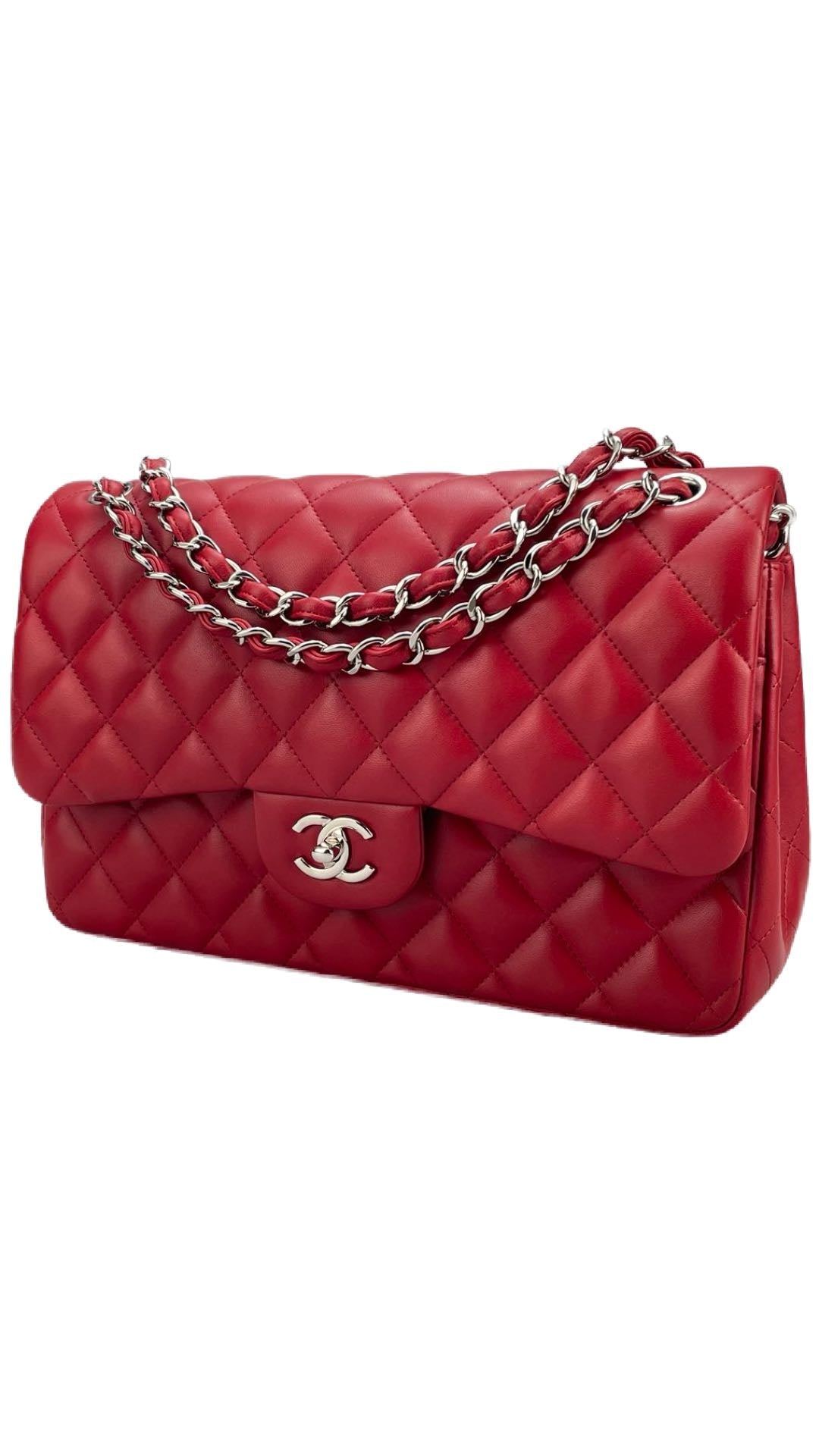 GLM-Red Timeless Classic jumbo Bag in Lambskin silber Hardware