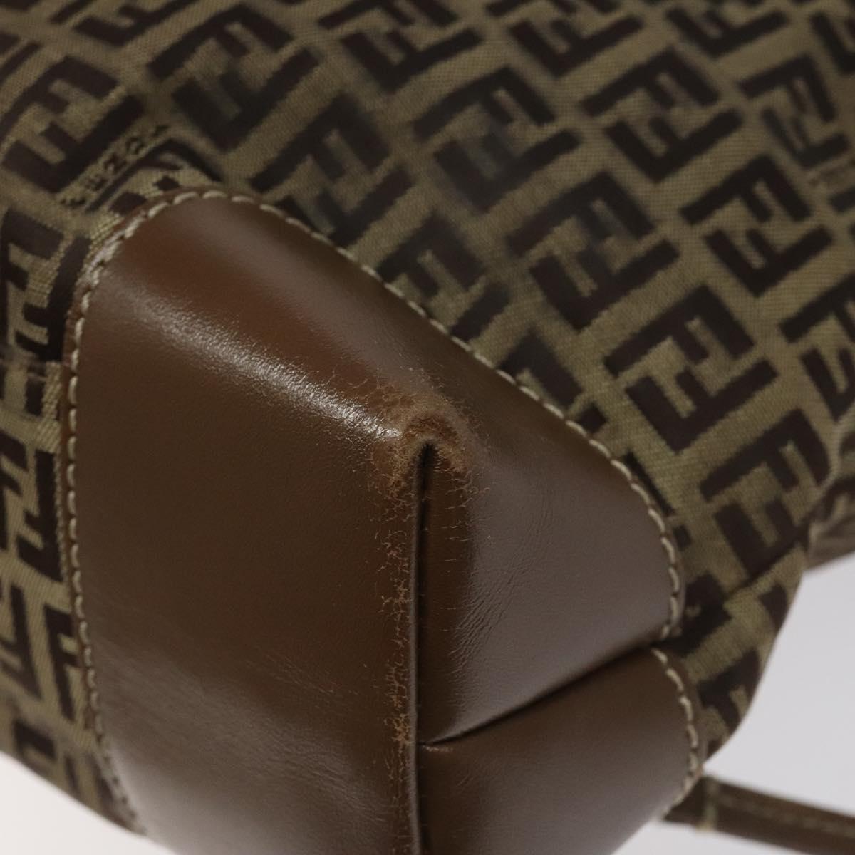 FENDI Zucchino Canvas Hand Bag Brown Beige Silver 115510