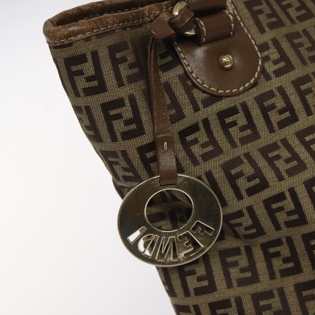 FENDI Zucchino Canvas Hand Bag Brown Beige Silver 115510