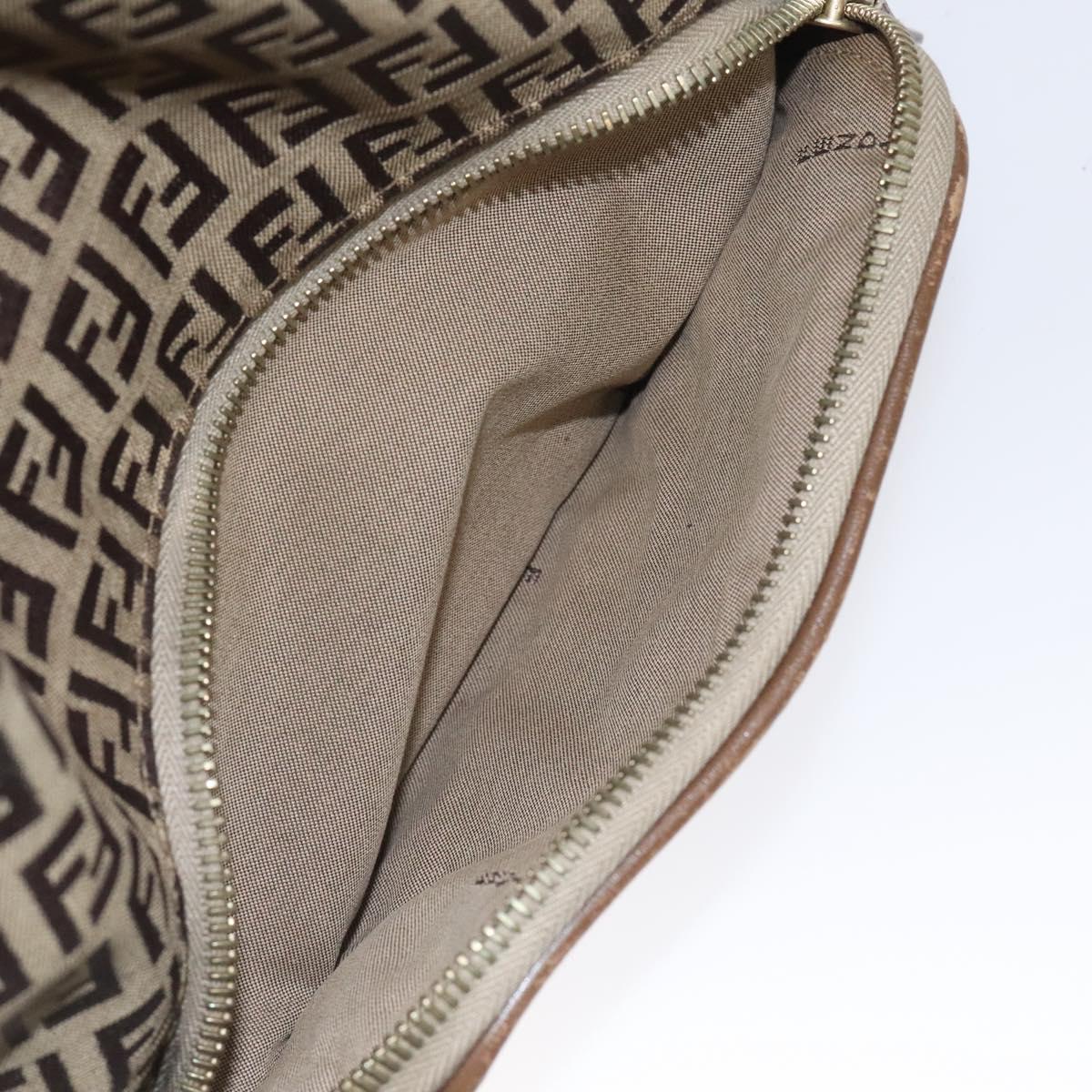 FENDI Zucchino Canvas Hand Bag Brown Beige Silver 115510