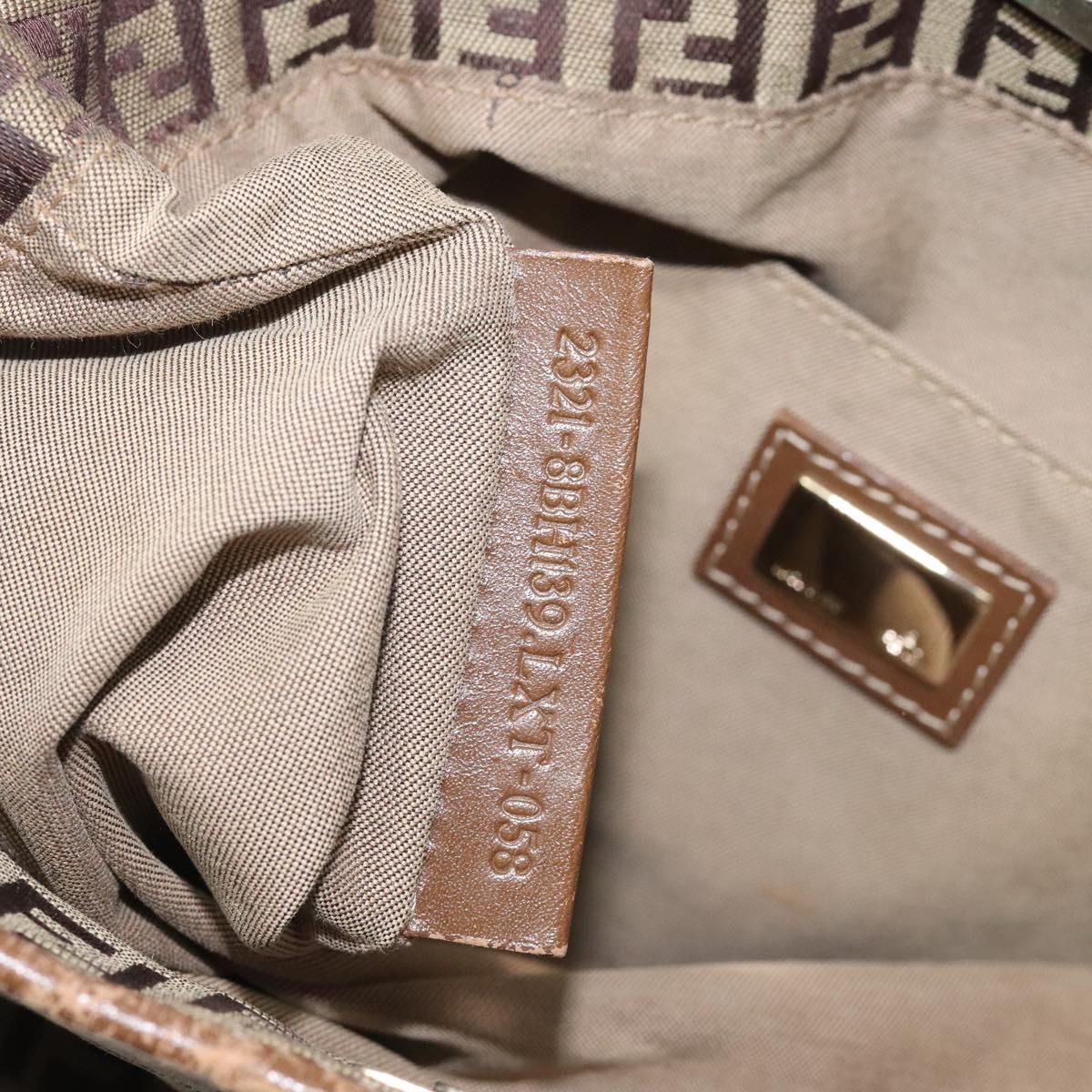 FENDI Zucchino Canvas Hand Bag Brown Beige Silver 115510