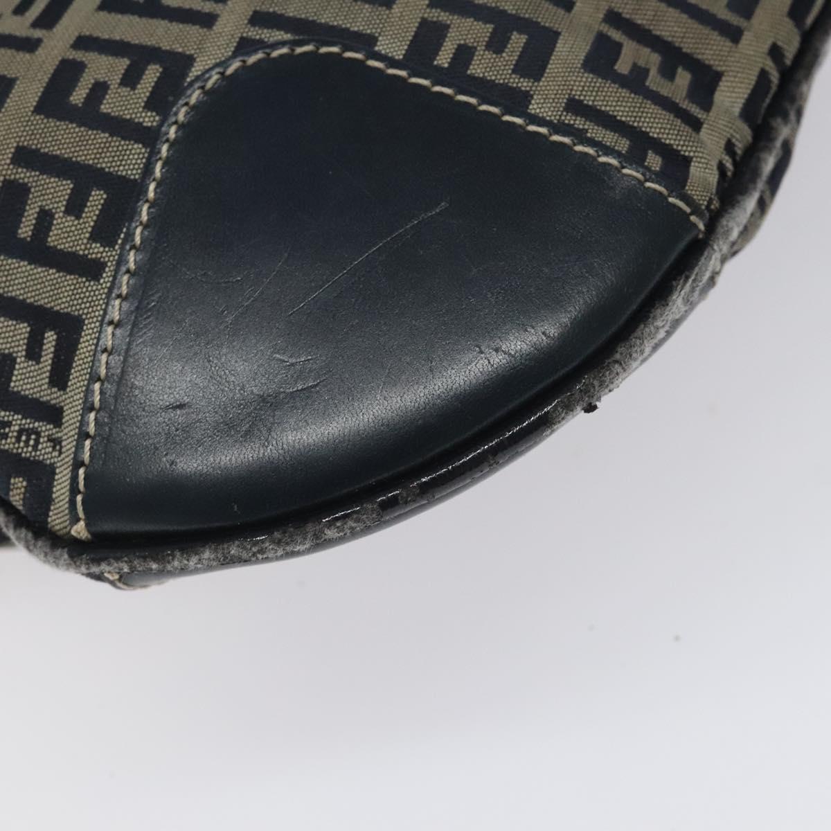 FENDI Zucchino Canvas Hand Bag Navy Silver 115520