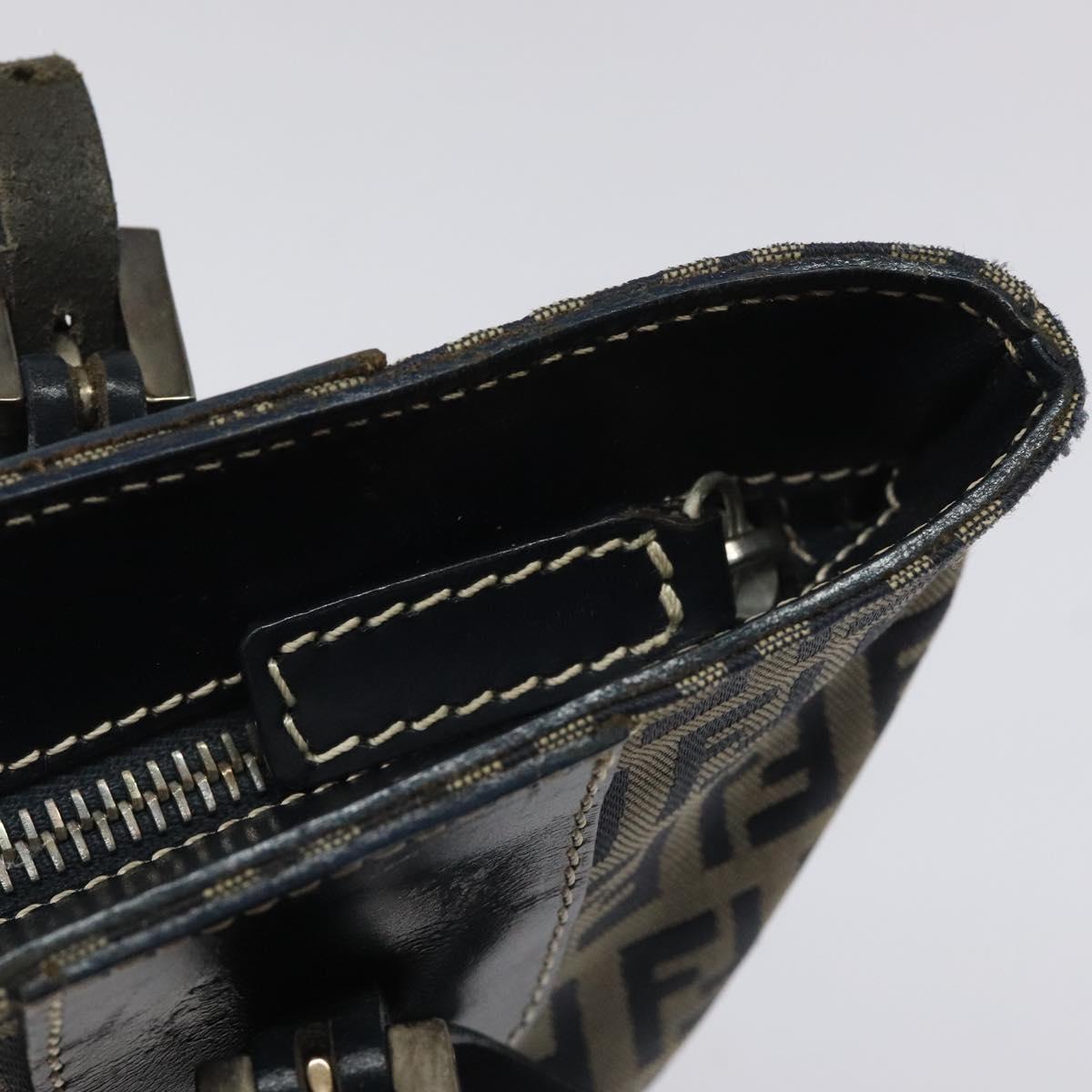 FENDI Zucchino Canvas Hand Bag Navy Silver 115520