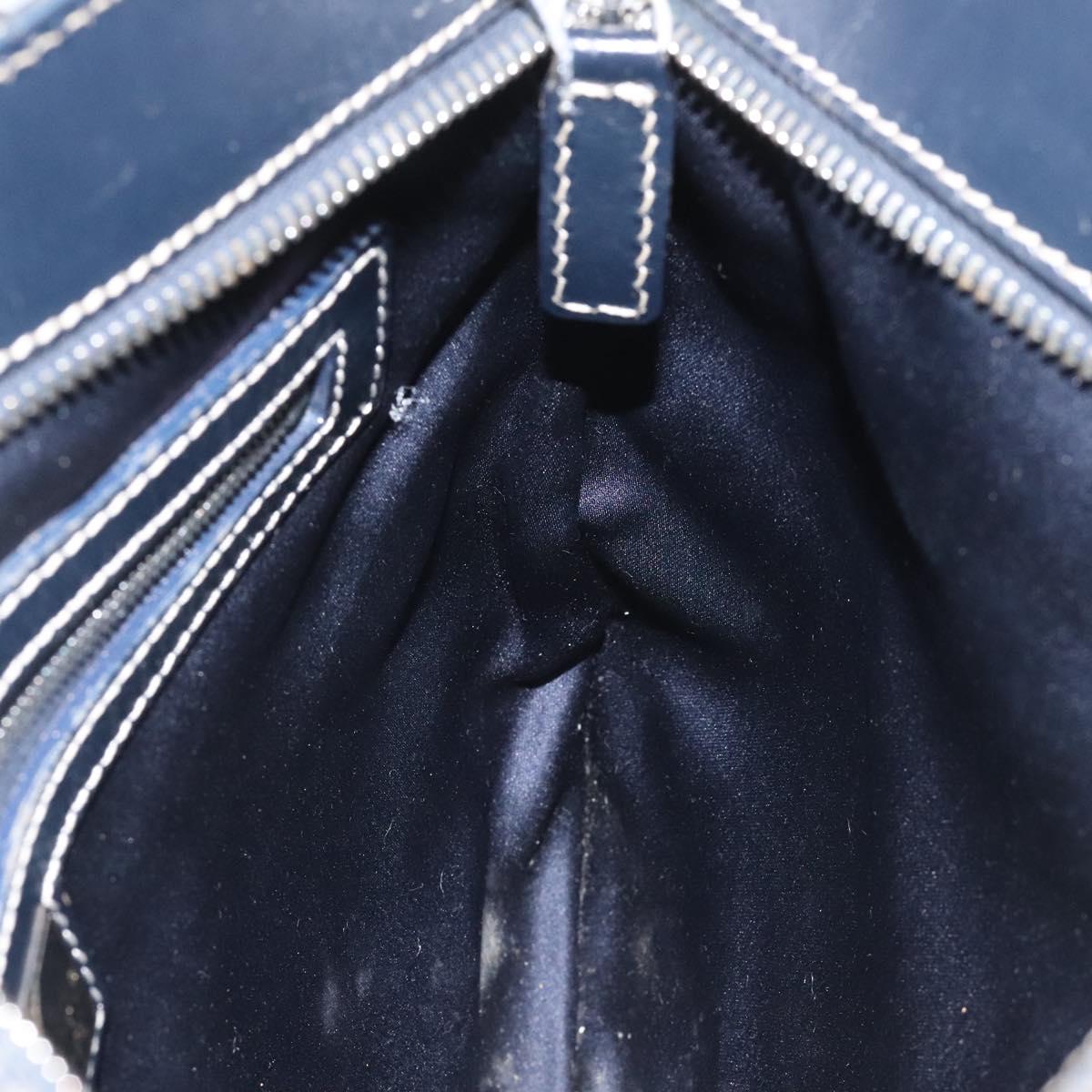 FENDI Zucchino Canvas Hand Bag Navy Silver 115520