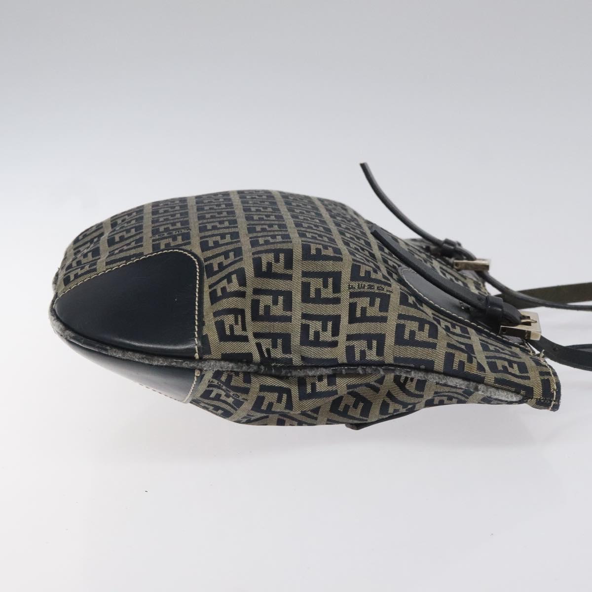 FENDI Zucchino Canvas Hand Bag Navy Silver 115520