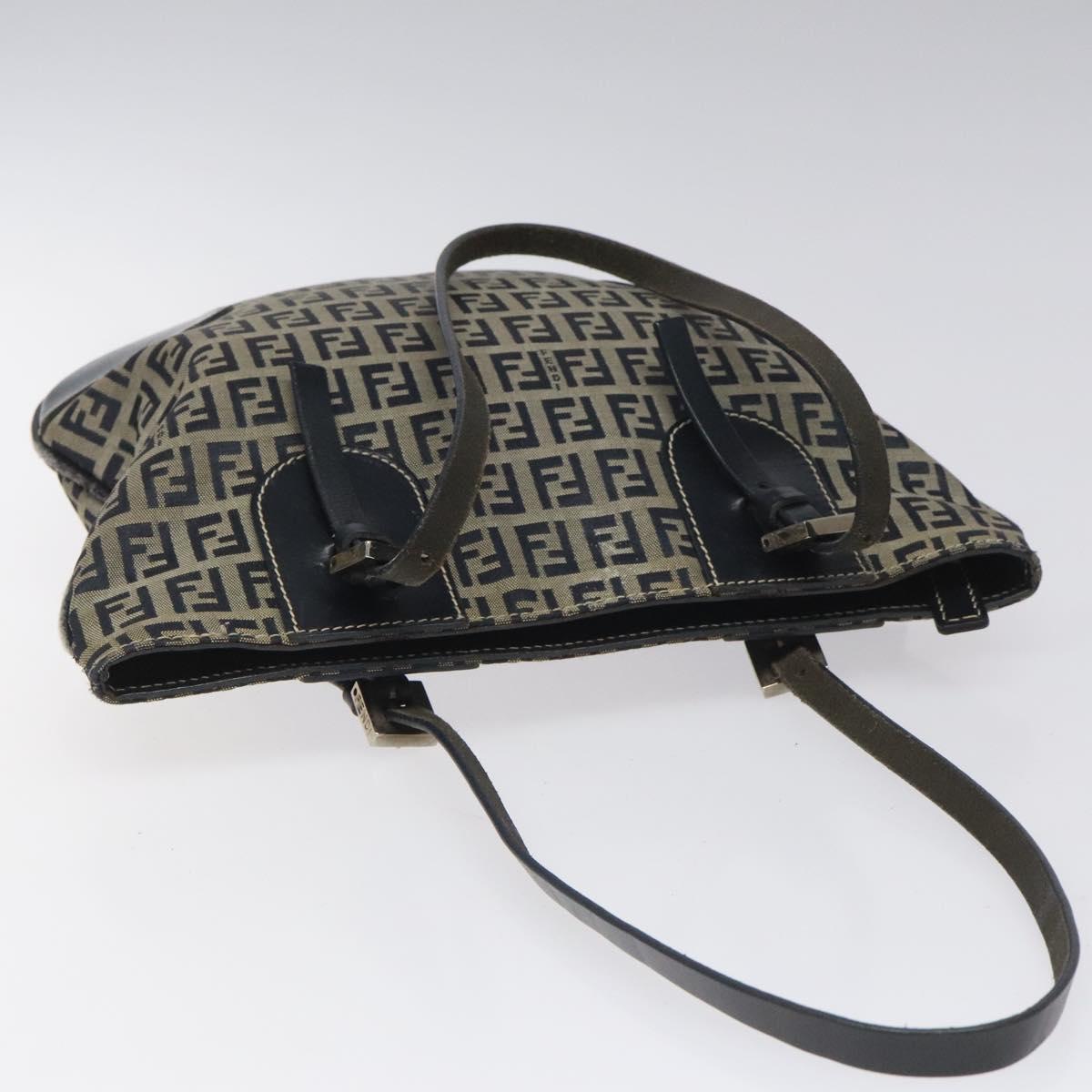 FENDI Zucchino Canvas Hand Bag Navy Silver 115520