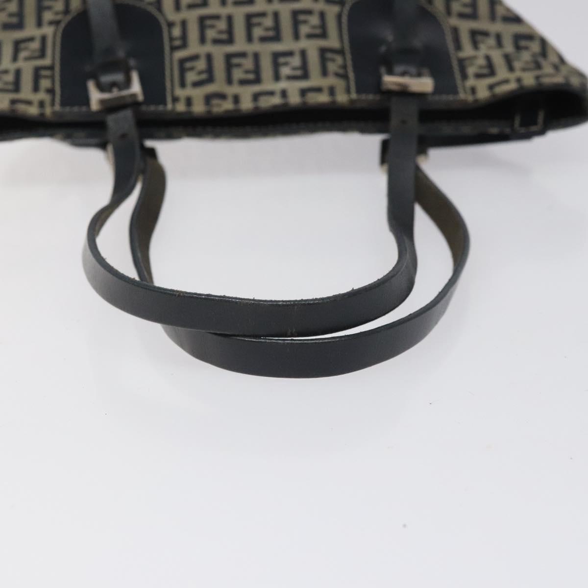 FENDI Zucchino Canvas Hand Bag Navy Silver 115520