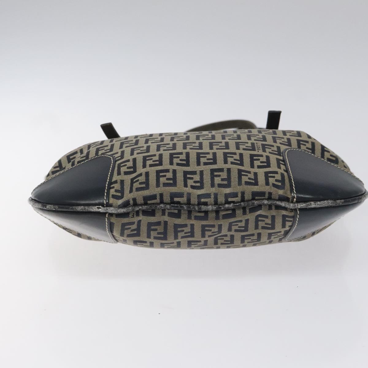 FENDI Zucchino Canvas Hand Bag Navy Silver 115520