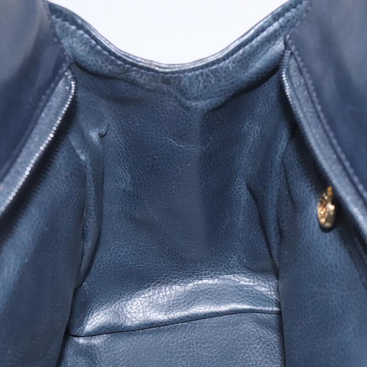 FENDI Hand Bag Leather metal Navy Gold 115547