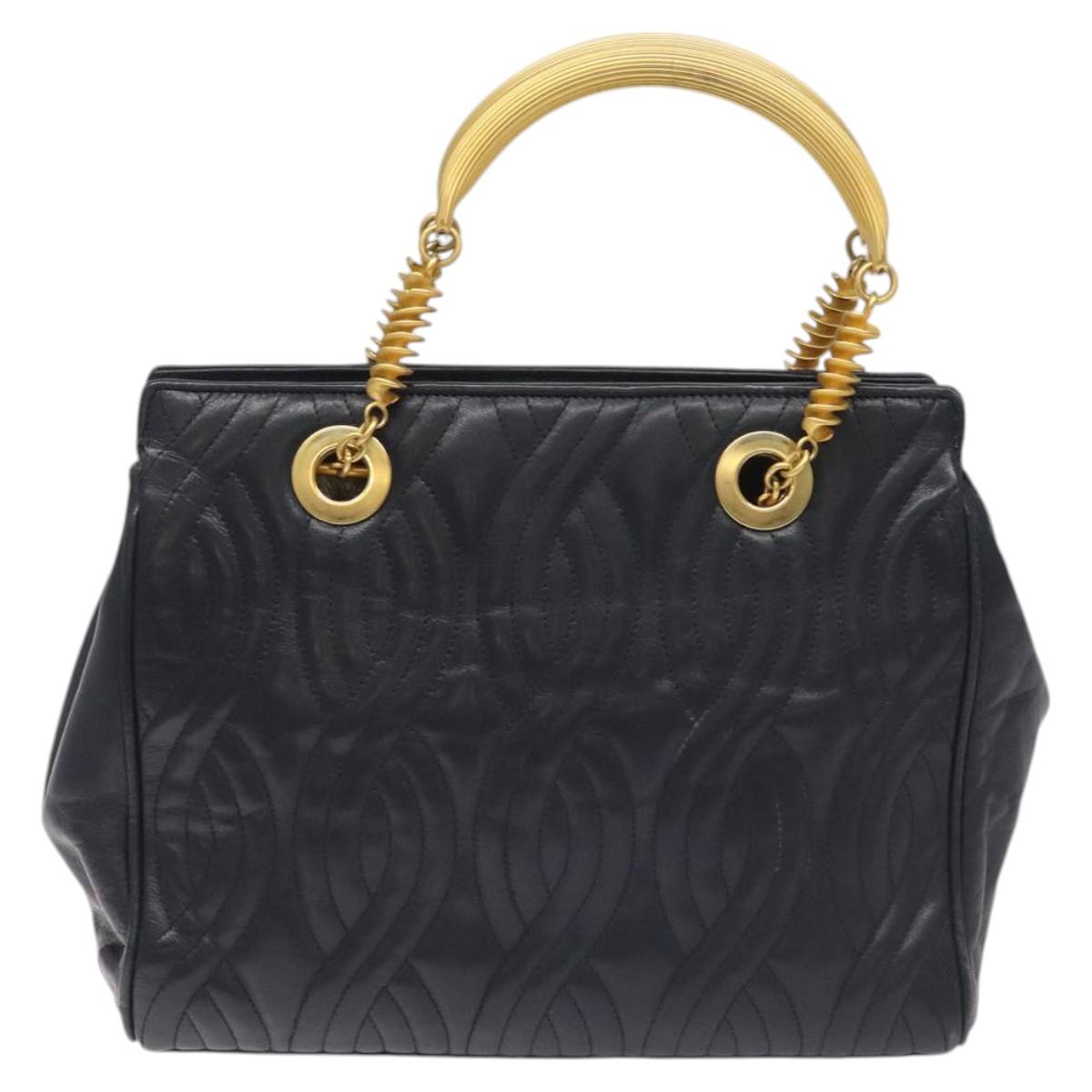 FENDI Hand Bag Leather metal Navy Gold 115547