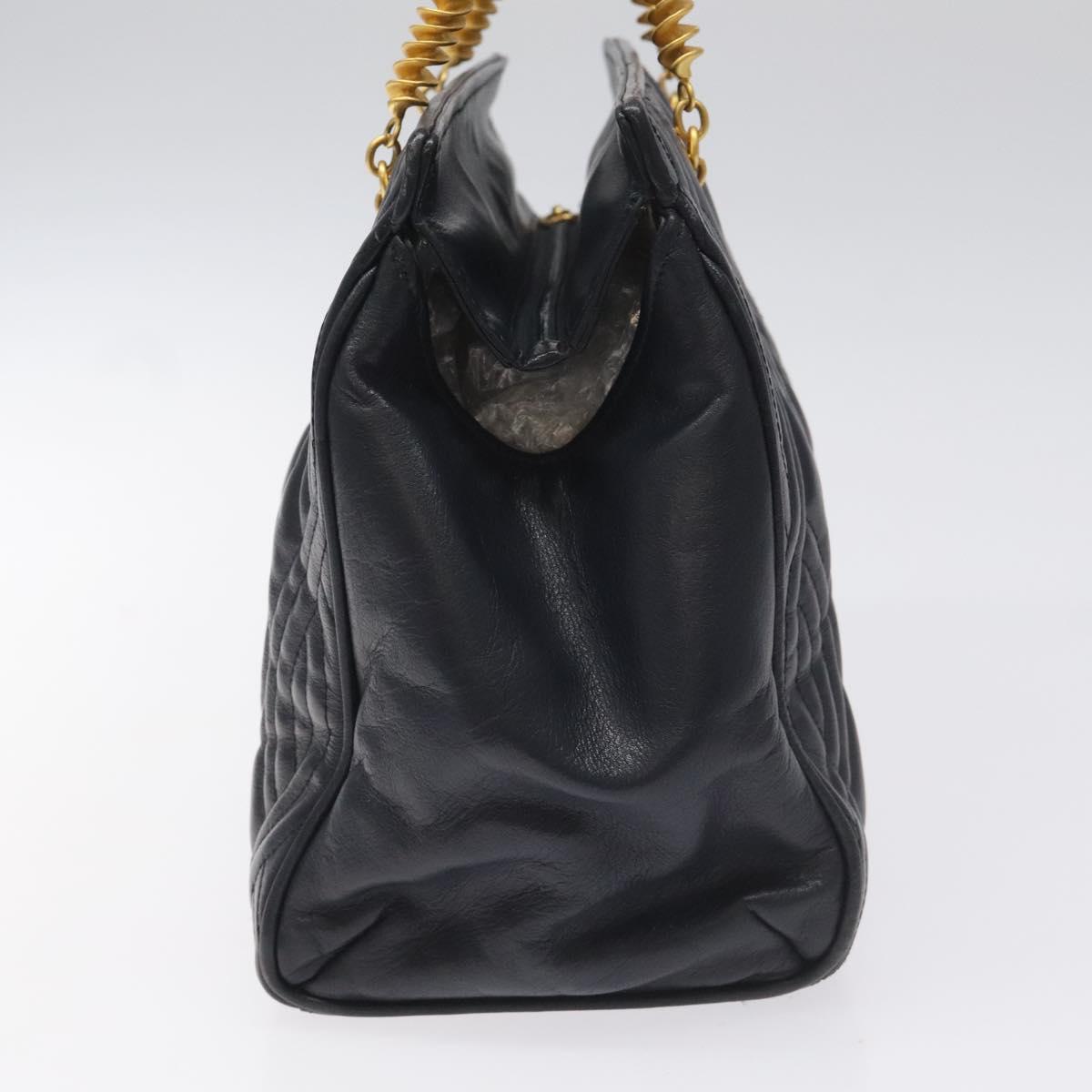 FENDI Hand Bag Leather metal Navy Gold 115547