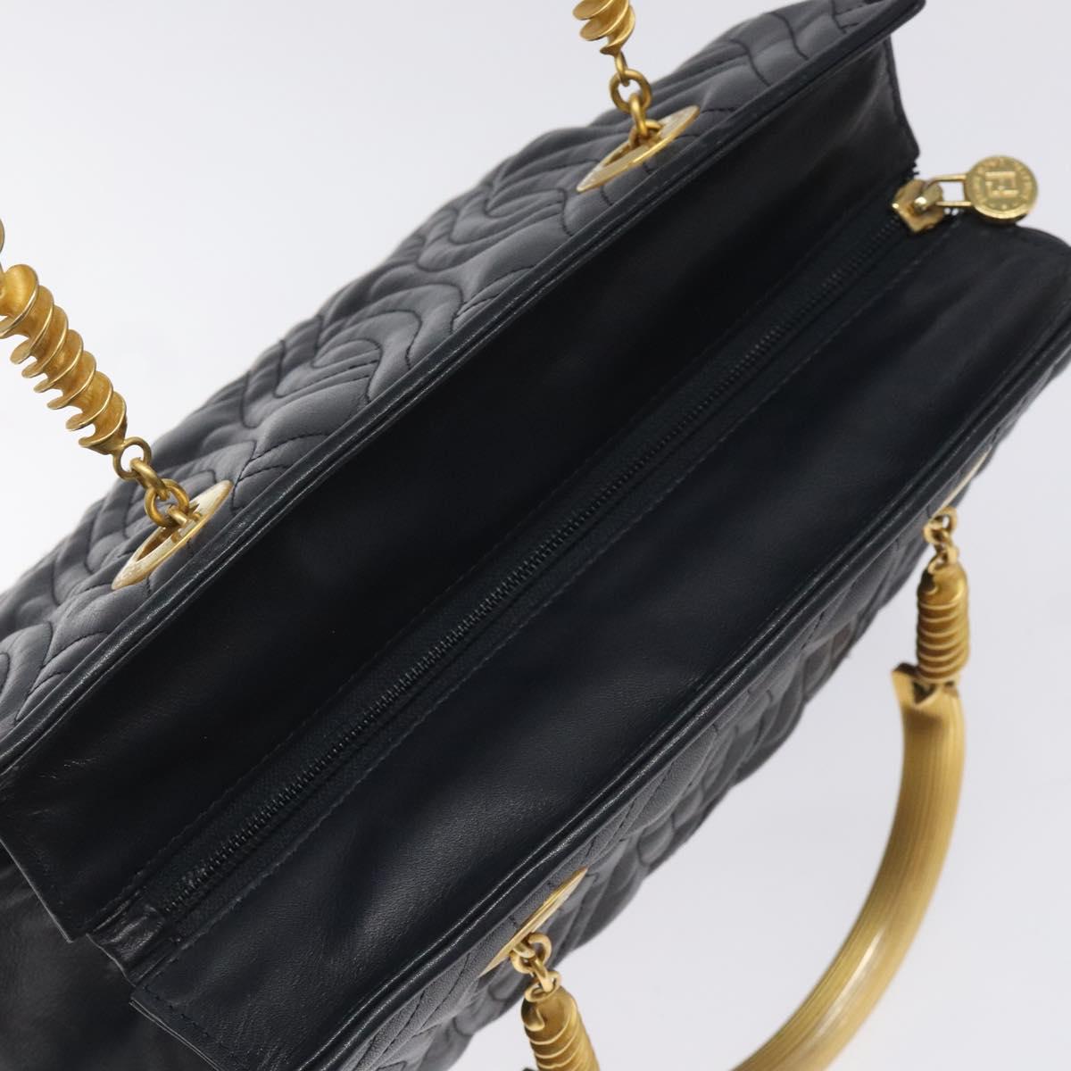 FENDI Hand Bag Leather metal Navy Gold 115547