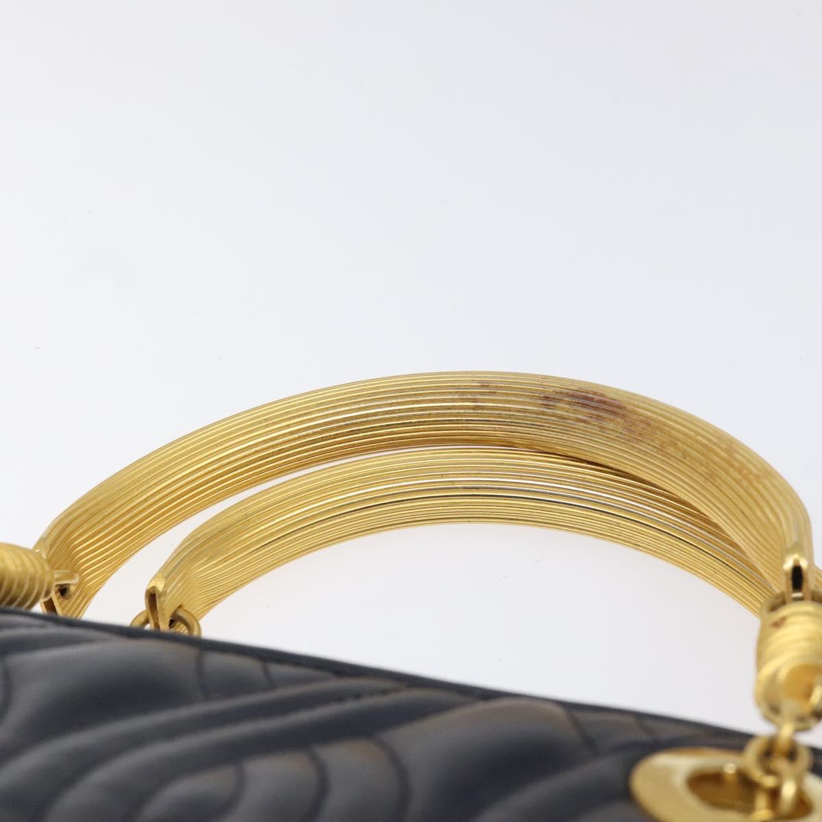 FENDI Hand Bag Leather metal Navy Gold 115547