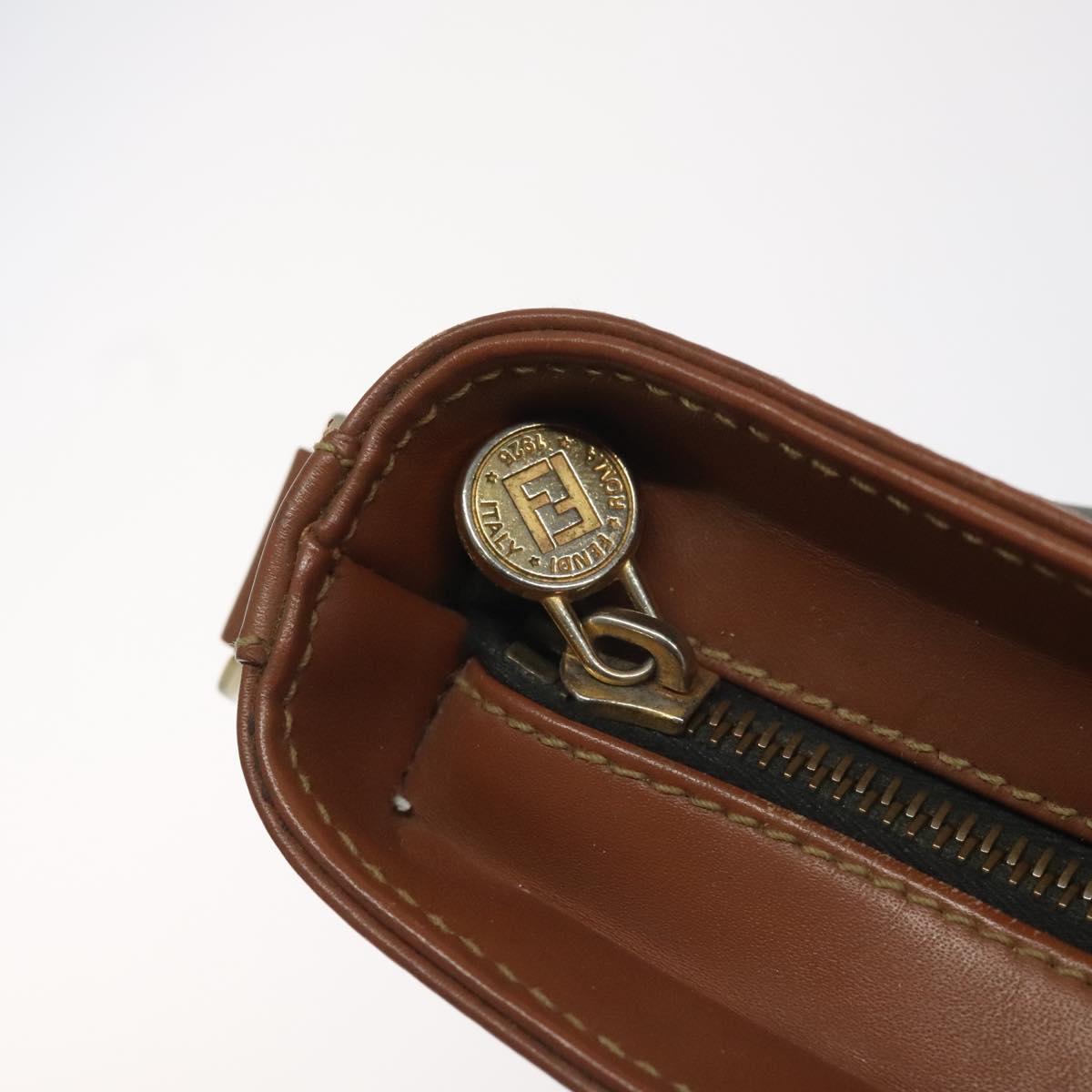 FENDI Pecan Canvas Shoulder Bag Brown Black 115751
