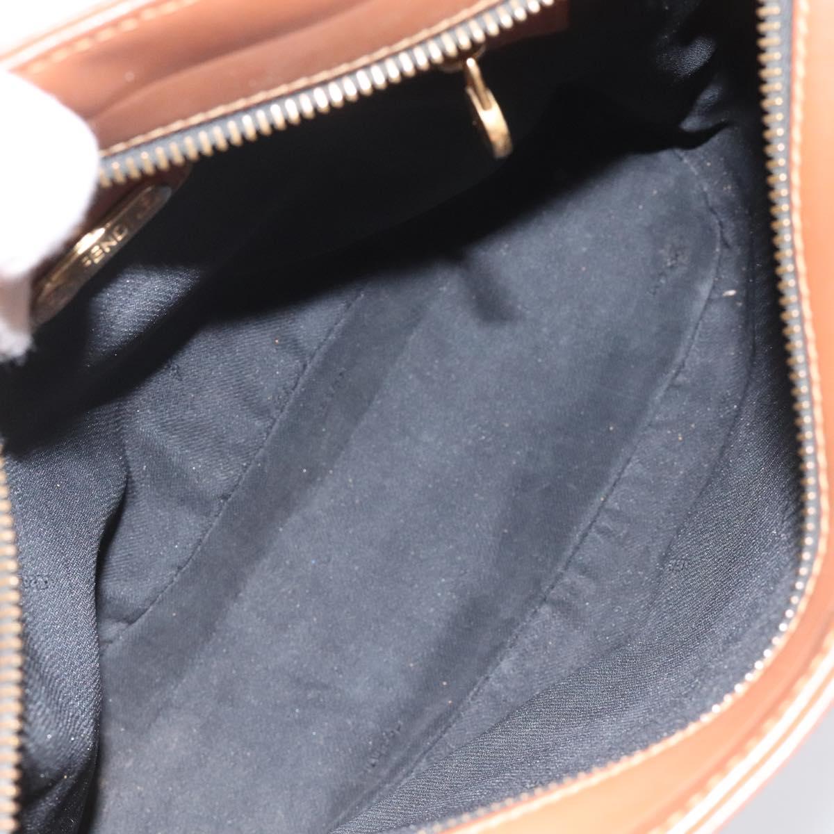 FENDI Pecan Canvas Shoulder Bag Brown Black 115751