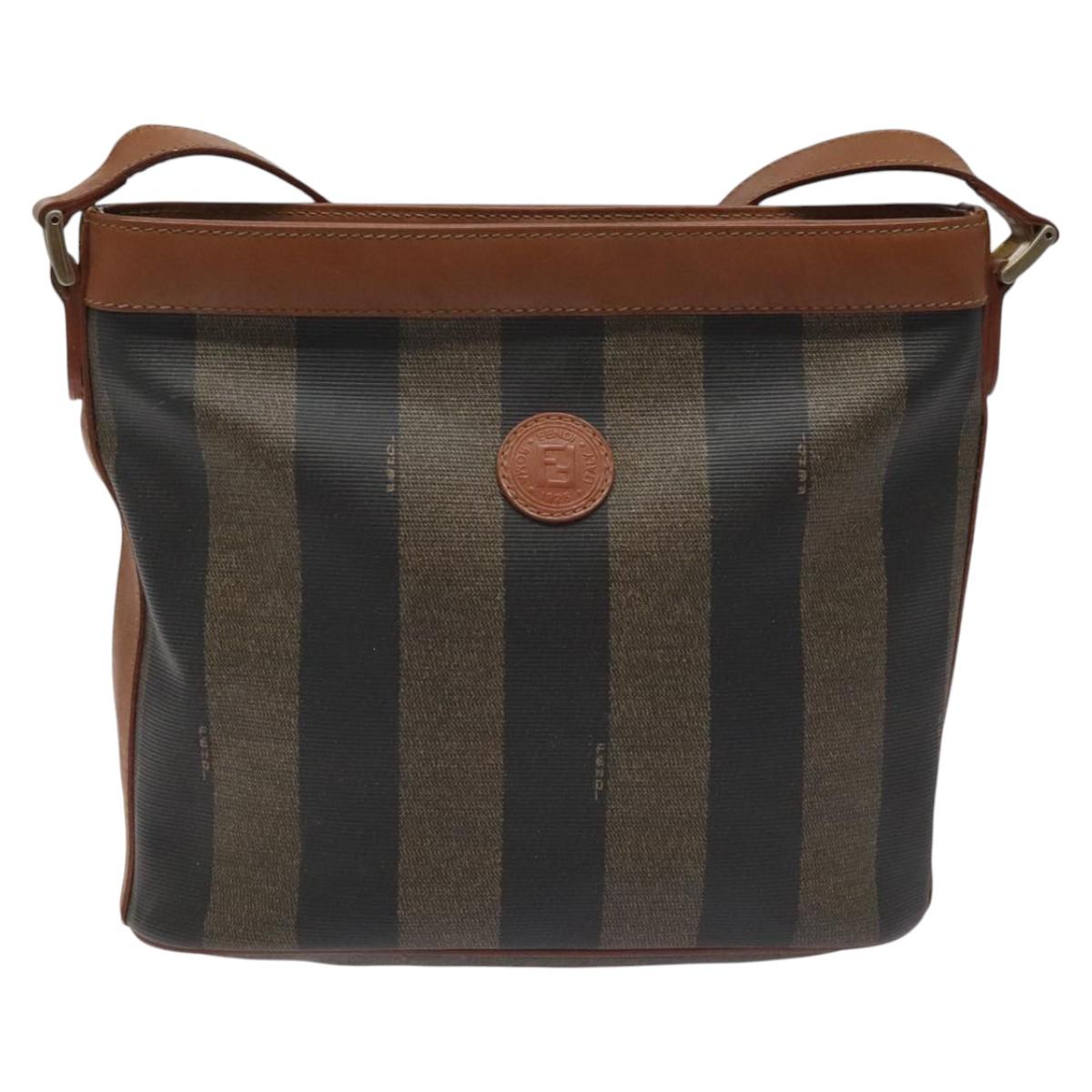 FENDI Pecan Canvas Shoulder Bag Brown Black 115751