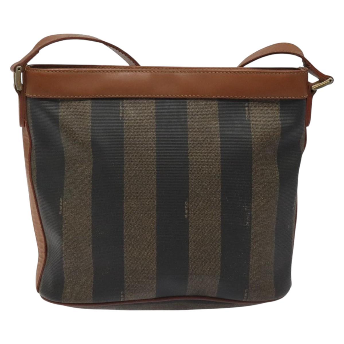 FENDI Pecan Canvas Shoulder Bag Brown Black 115751