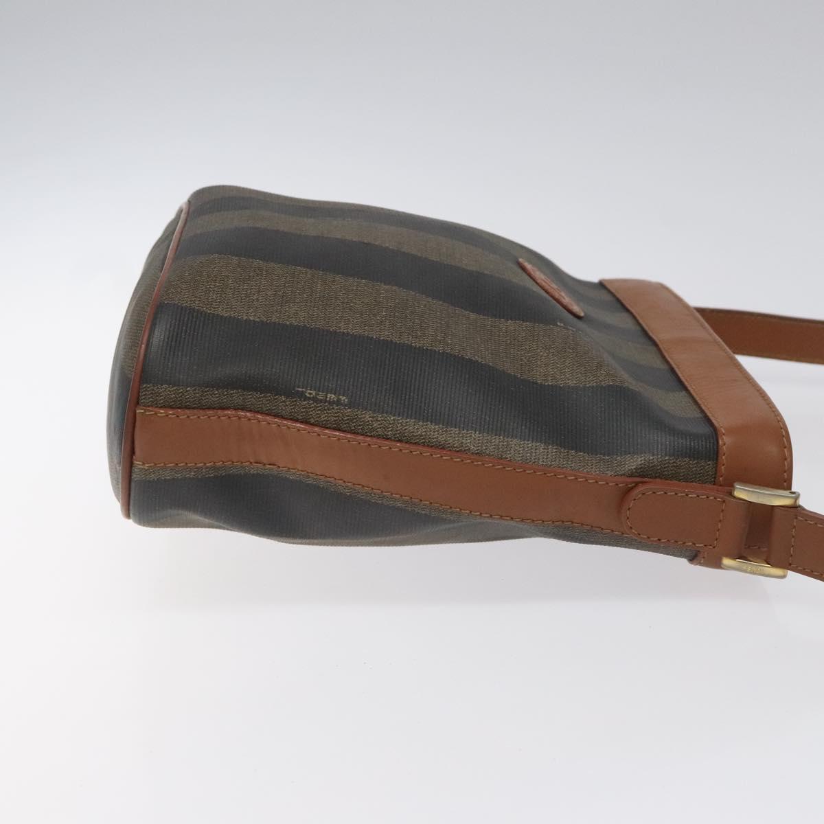 FENDI Pecan Canvas Shoulder Bag Brown Black 115751