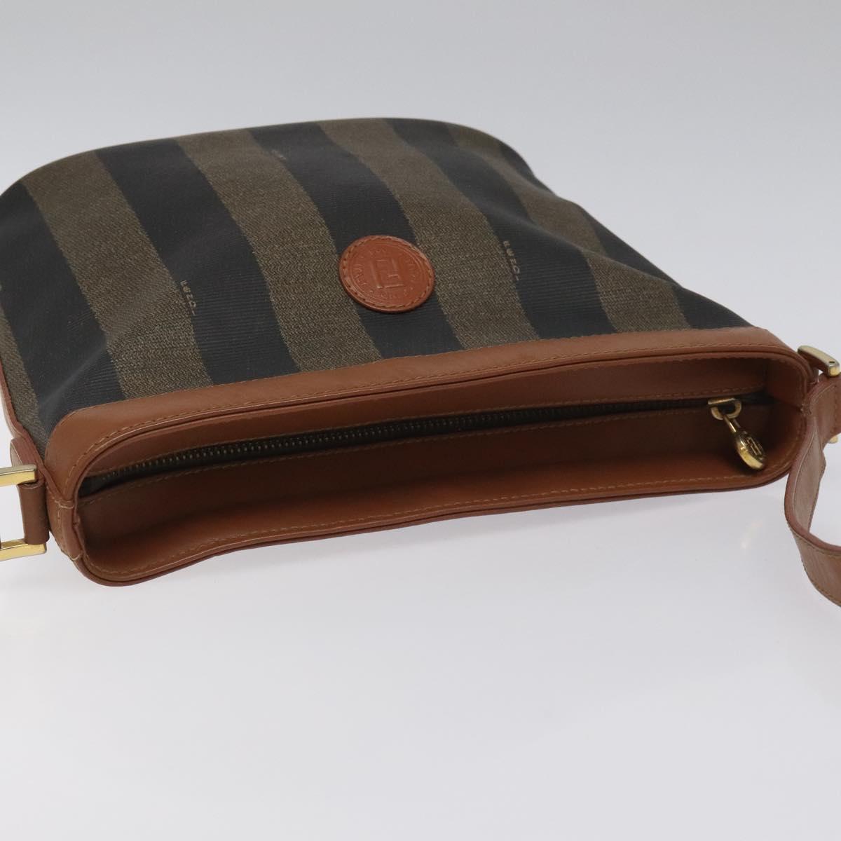 FENDI Pecan Canvas Shoulder Bag Brown Black 115751