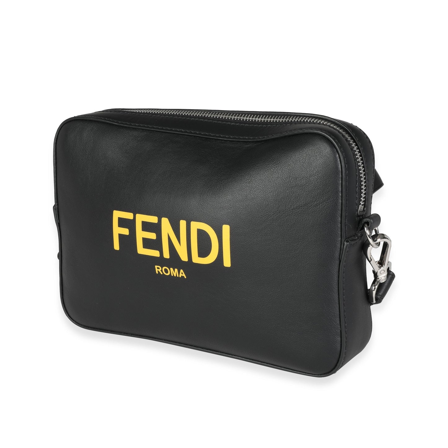 FENDI Black Calfskin & Sunflower Logo Mini Camera Bag