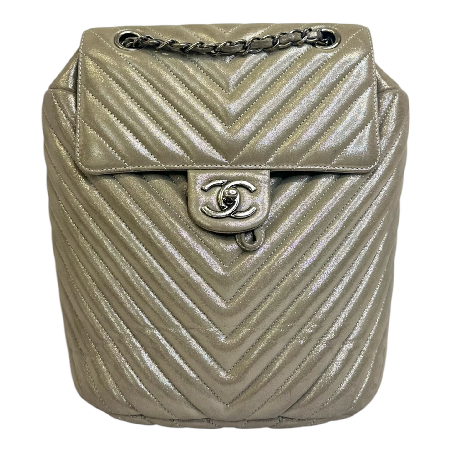 Chanel Iridescent Calfskin Chevron Quilted Urban Spirit Backpack Small