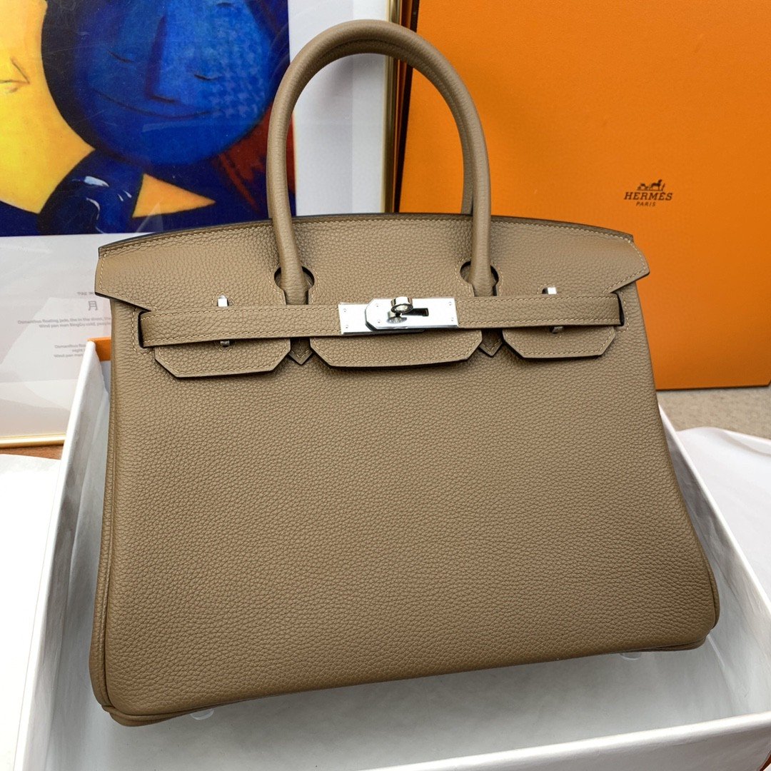 GLAMI Birkin 30 Togo Etoupe Bag Silver Hardware For Women, WomenÃ¢â‚¬â„¢s Handbags 11.8in/30cm
