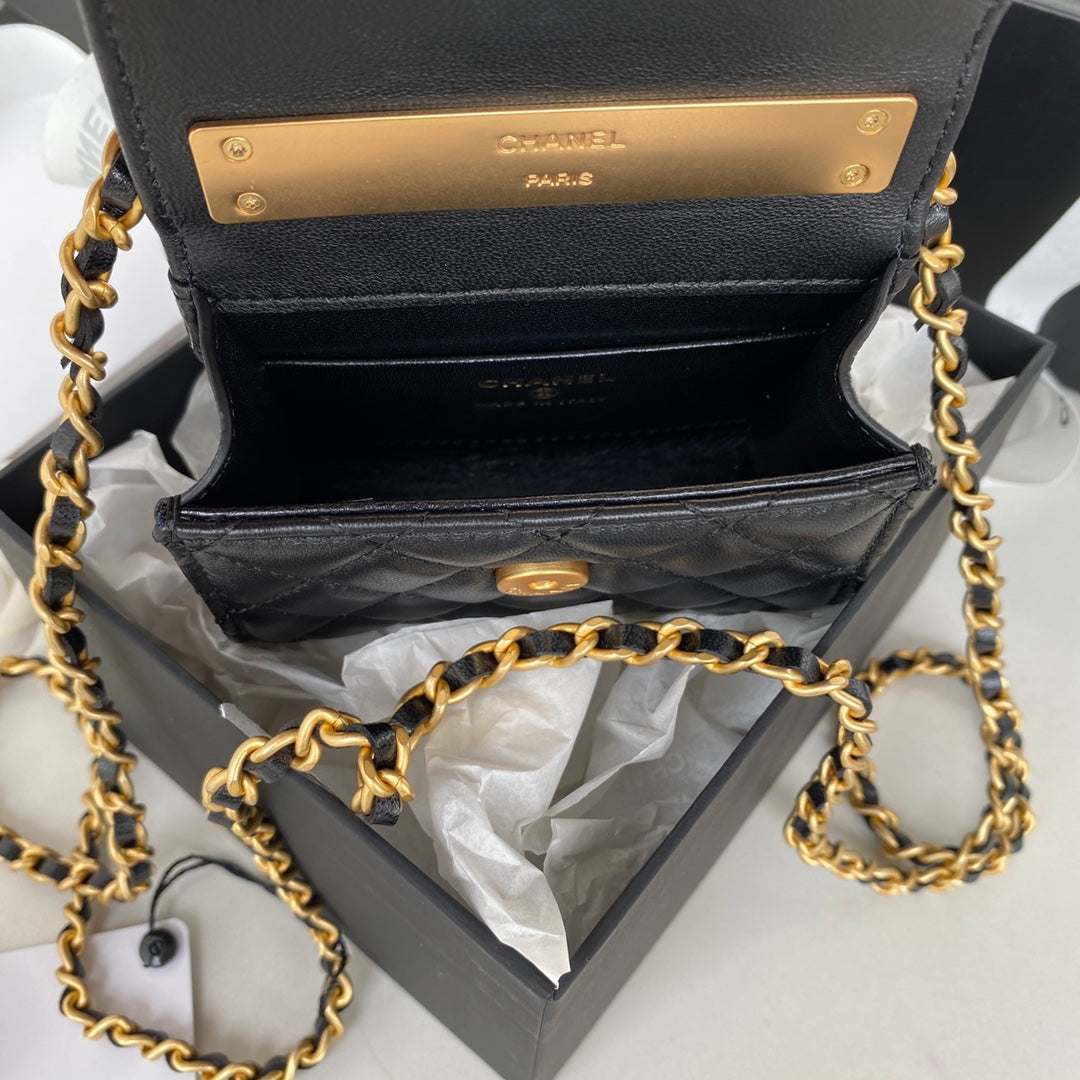 CHL Clutch With Chain Gold Hardware Black For Women Handbags, Shoulder Bags 5.7in/14.5cm AP2945