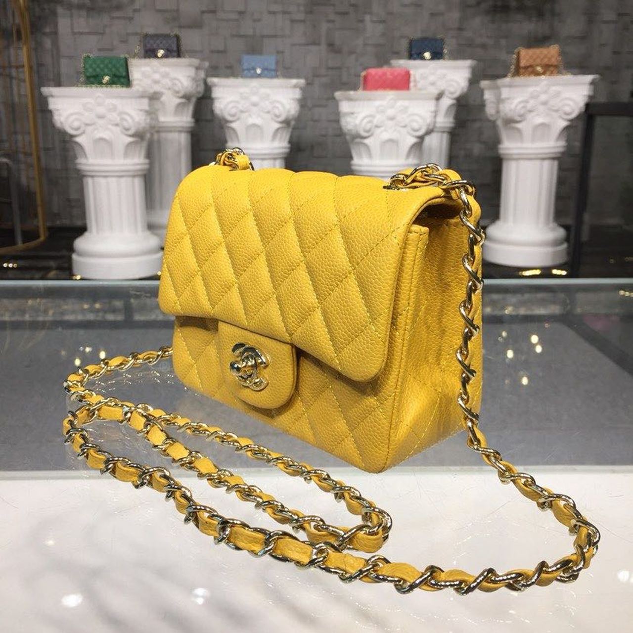 CHLMini GlamIap Bag Caviar Yellow For Women Bags, Shoulder And Crossbody Bags 6.7in/17cm A35200