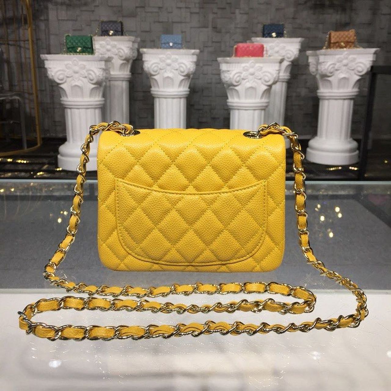 CHLMini GlamIap Bag Caviar Yellow For Women Bags, Shoulder And Crossbody Bags 6.7in/17cm A35200