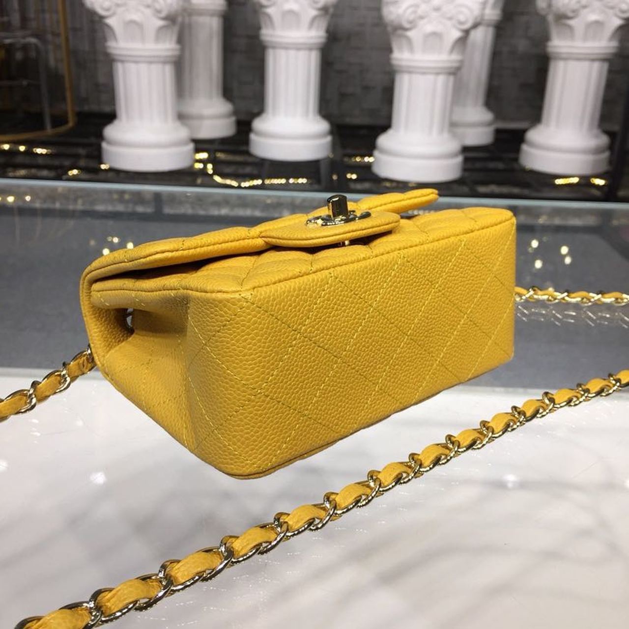 CHLMini GlamIap Bag Caviar Yellow For Women Bags, Shoulder And Crossbody Bags 6.7in/17cm A35200