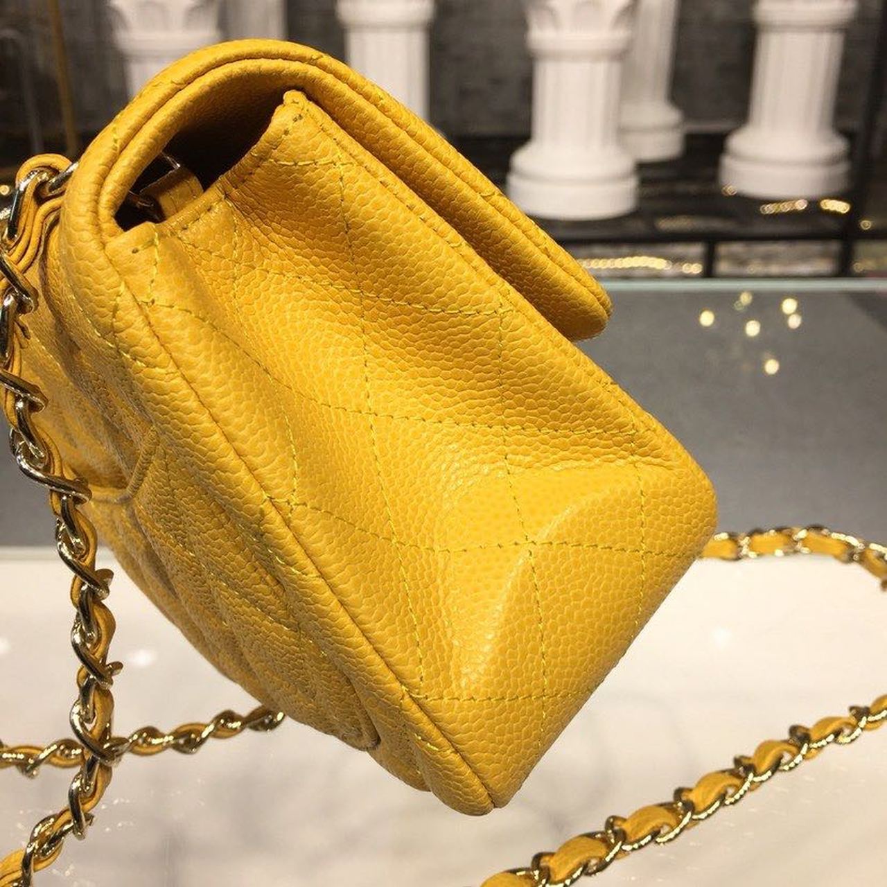 CHLMini GlamIap Bag Caviar Yellow For Women Bags, Shoulder And Crossbody Bags 6.7in/17cm A35200