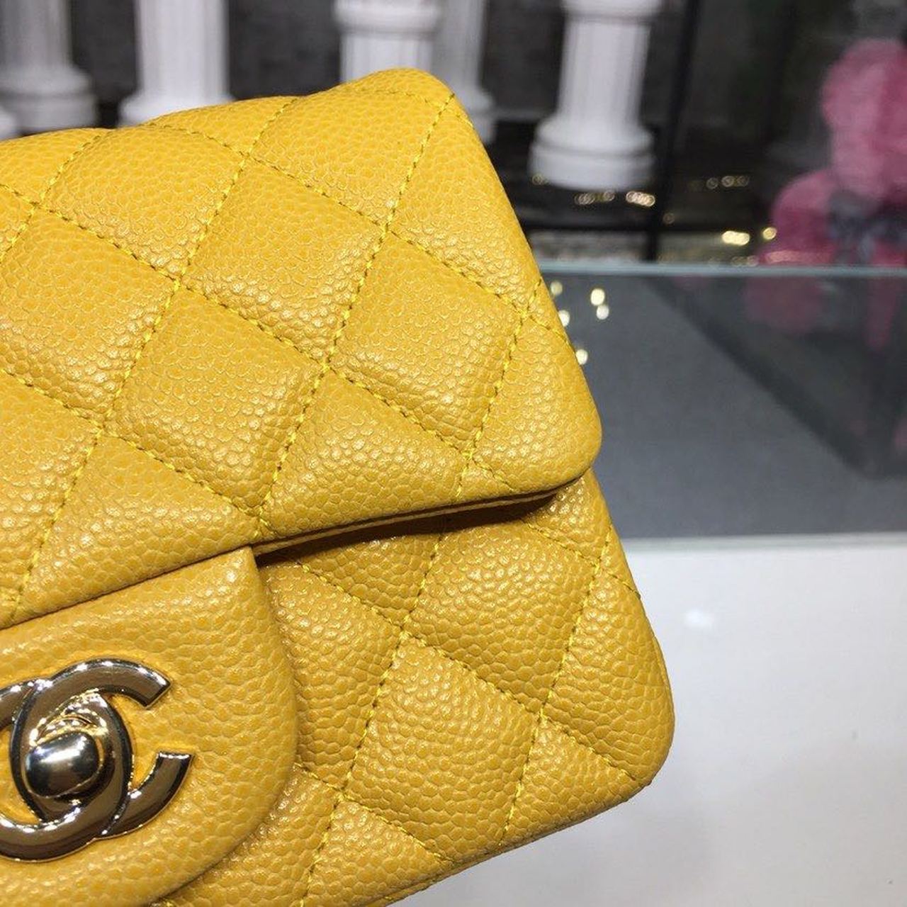 CHLMini GlamIap Bag Caviar Yellow For Women Bags, Shoulder And Crossbody Bags 6.7in/17cm A35200