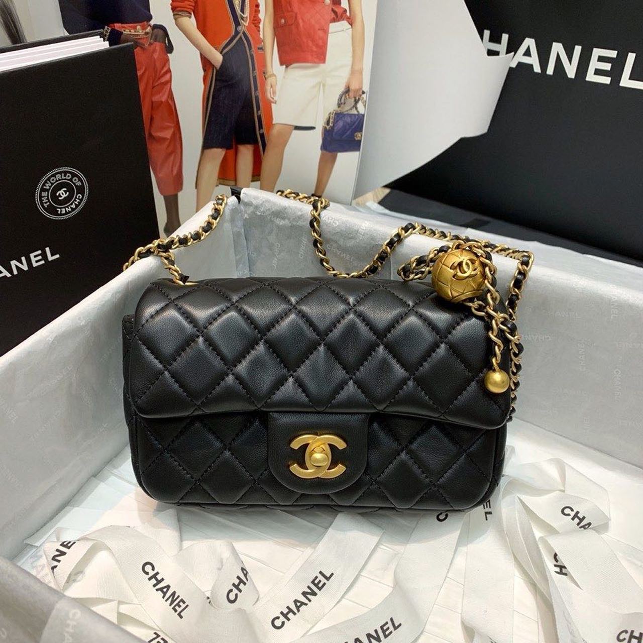 CHLGlamIap Bag With CHLBall On Strap Black For Women Handbags, Shoulder And Crossbody Bags 7.8in/20cm AS1787