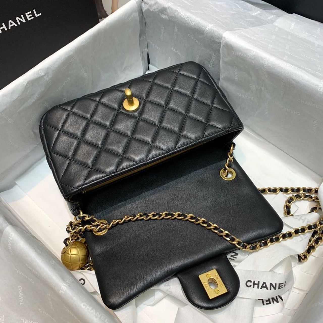 CHLGlamIap Bag With CHLBall On Strap Black For Women Handbags, Shoulder And Crossbody Bags 7.8in/20cm AS1787