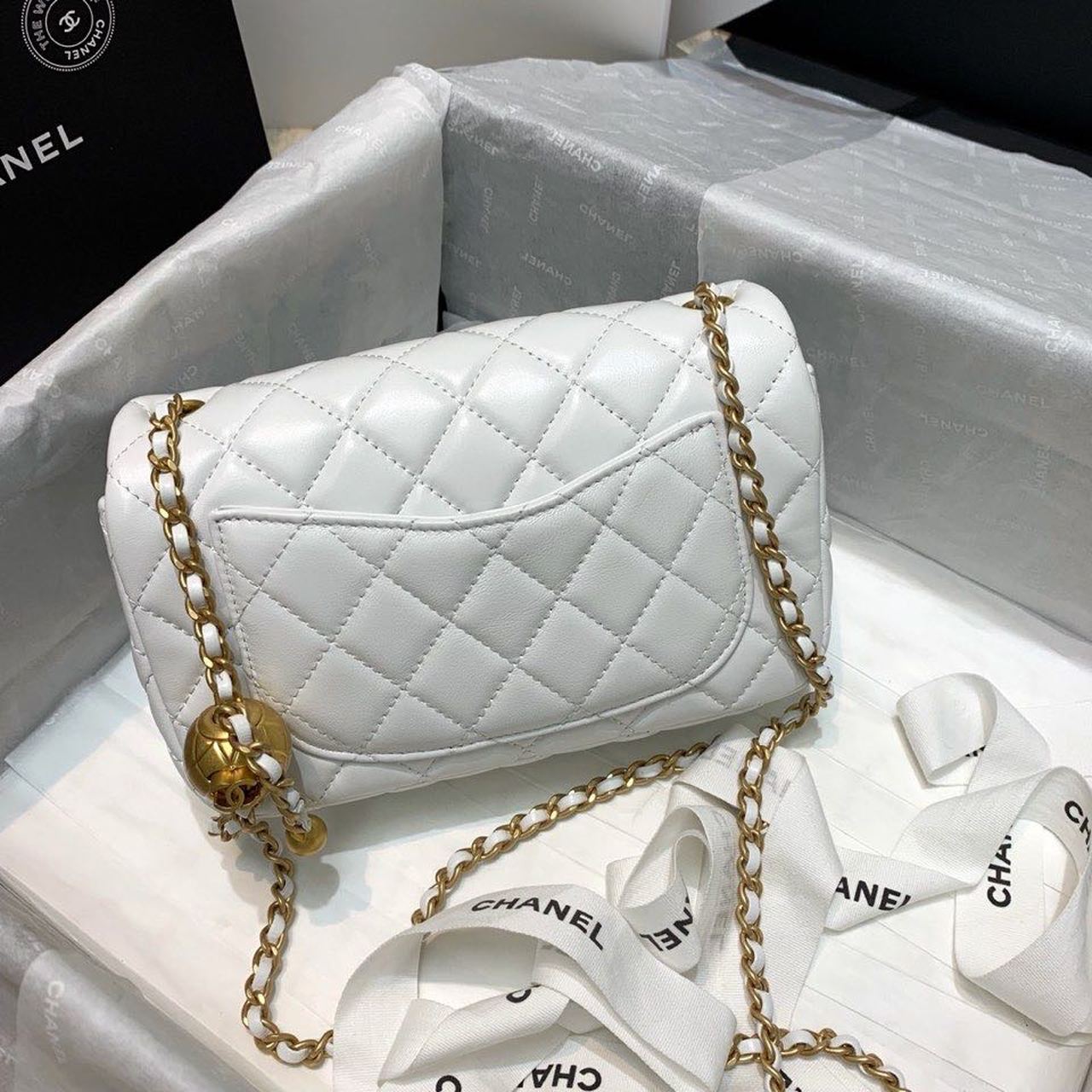 CHLGlamIap Bag With CHLBall On Strap White For Women Handbags, Shoulder And Crossbody Bags 7.8in/20cm AS1787