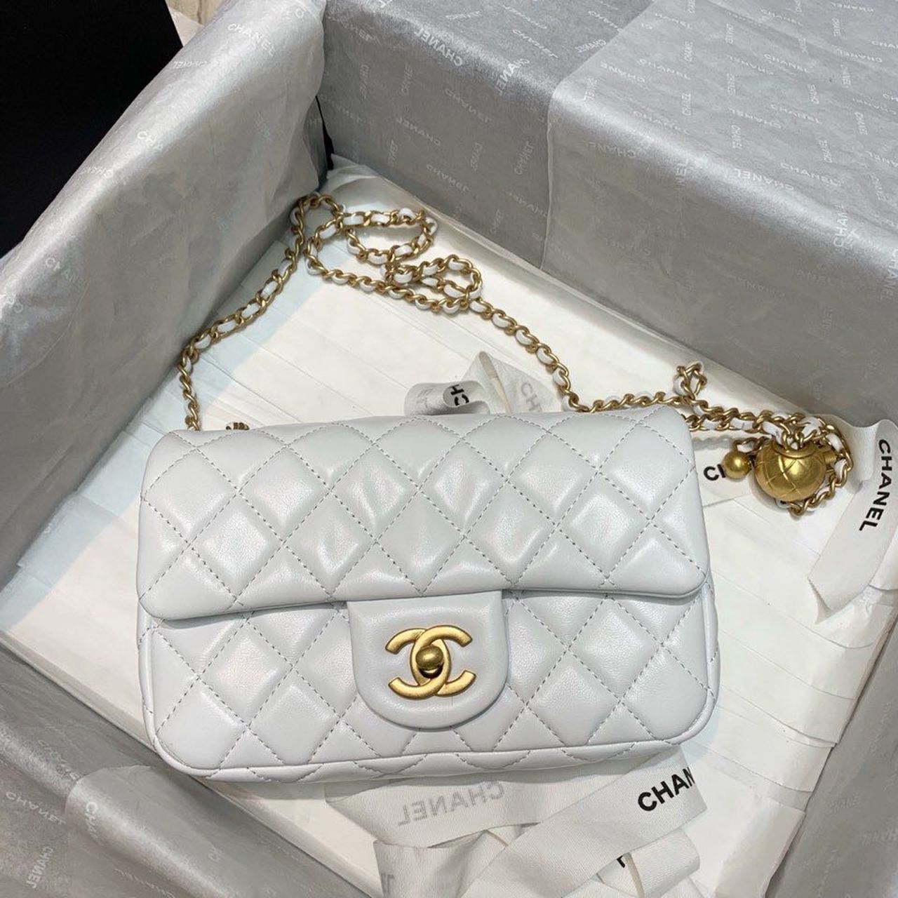 CHLGlamIap Bag With CHLBall On Strap White For Women Handbags, Shoulder And Crossbody Bags 7.8in/20cm AS1787