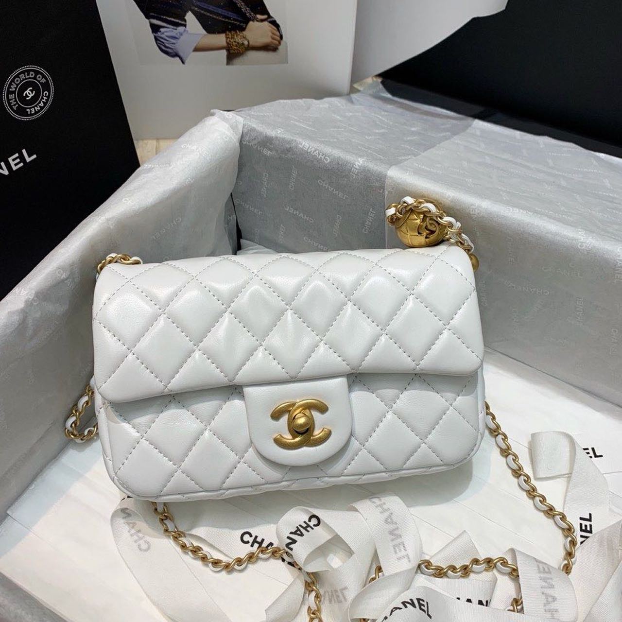 CHLGlamIap Bag With CHLBall On Strap White For Women Handbags, Shoulder And Crossbody Bags 7.8in/20cm AS1787
