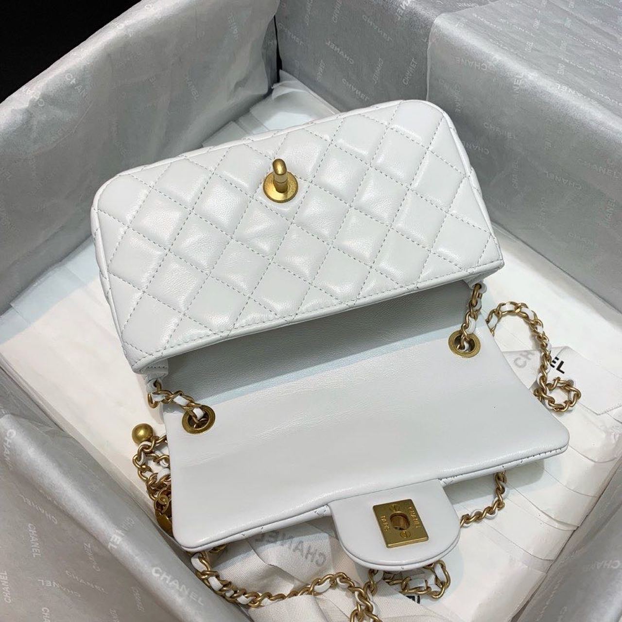CHLGlamIap Bag With CHLBall On Strap White For Women Handbags, Shoulder And Crossbody Bags 7.8in/20cm AS1787