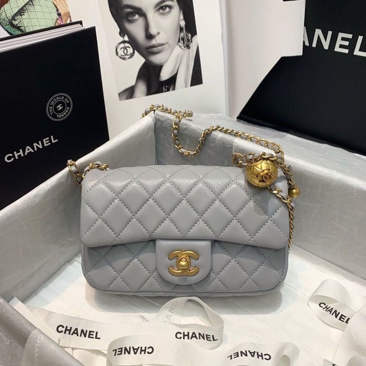 CHLGlamIap Bag With CHLBall On Strap Grey For Women Handbags, Shoulder And Crossbody Bags 7.8in/20cm AS1787