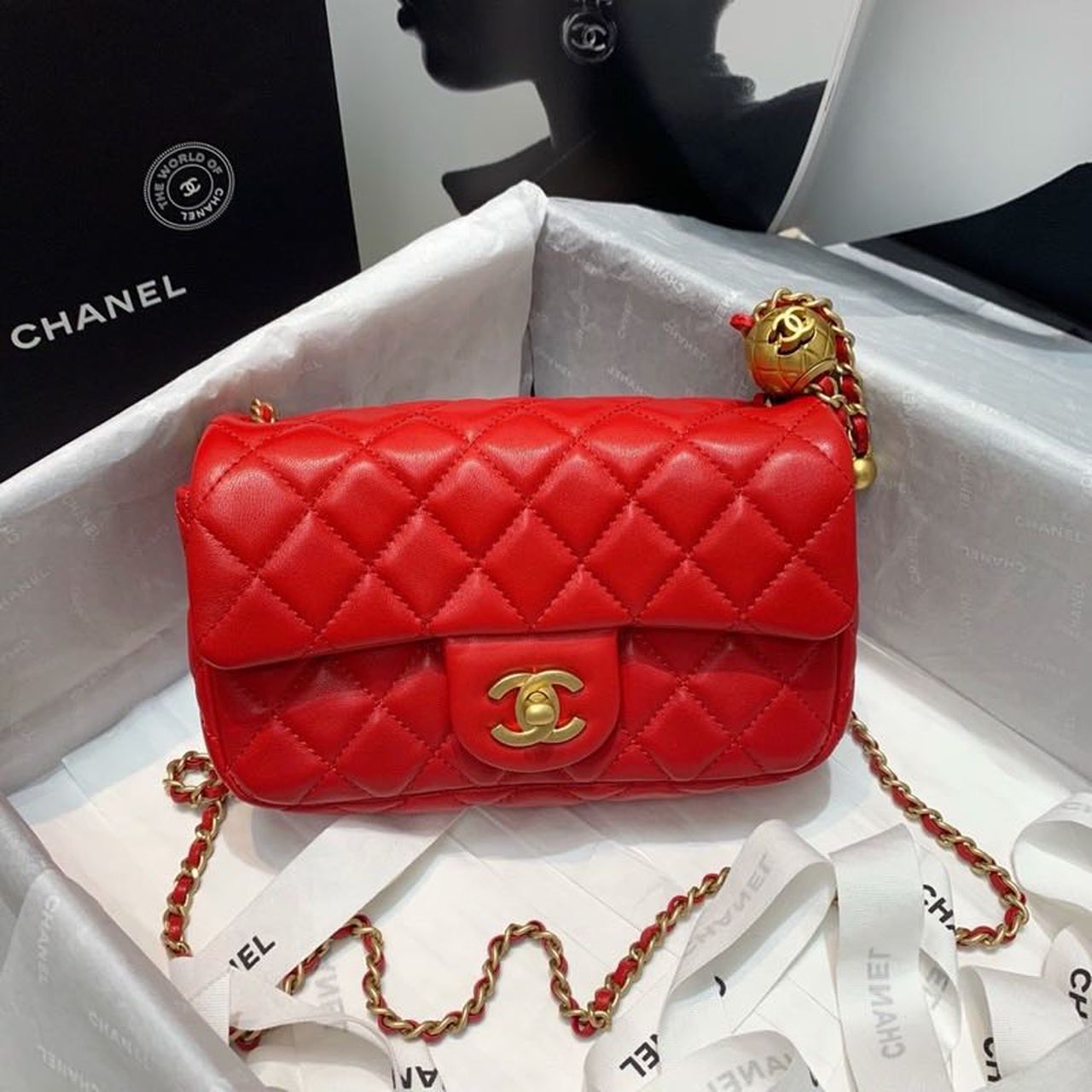 CHLGlamIap Bag With CHLBall On Strap Red For Women Handbags, Shoulder And Crossbody Bags 7.8in/20cm AS1787