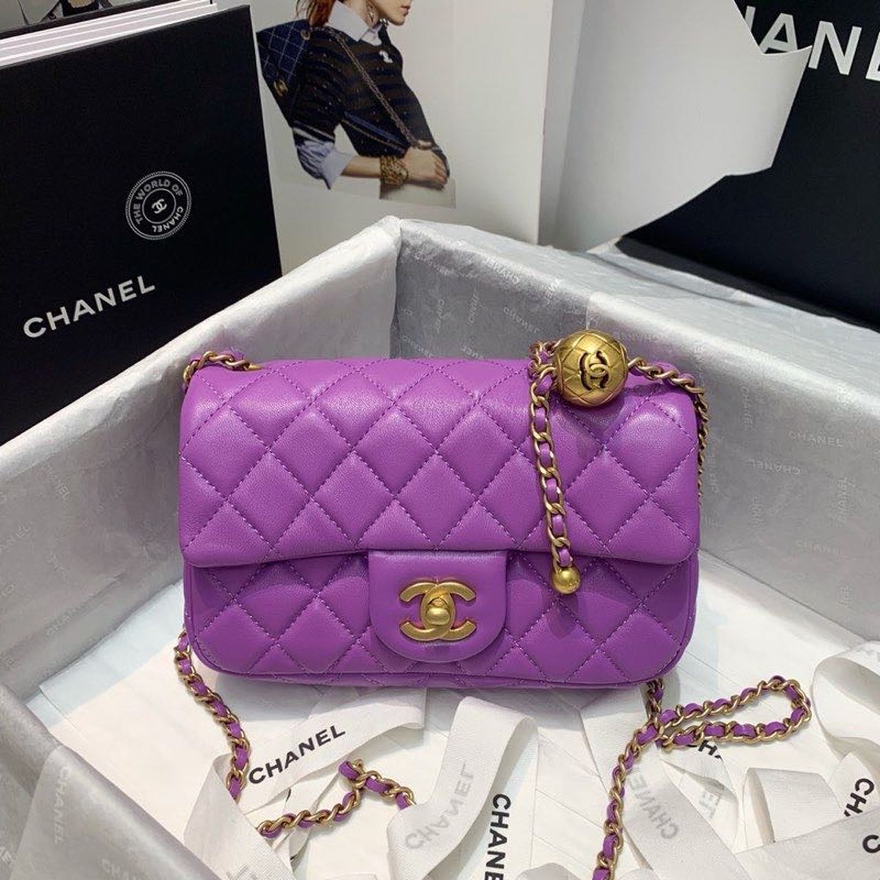 CHLGlamIap Bag With CHLBall On Strap Purple For Women Handbags, Shoulder And Crossbody Bags 7.8in/20cm AS1787