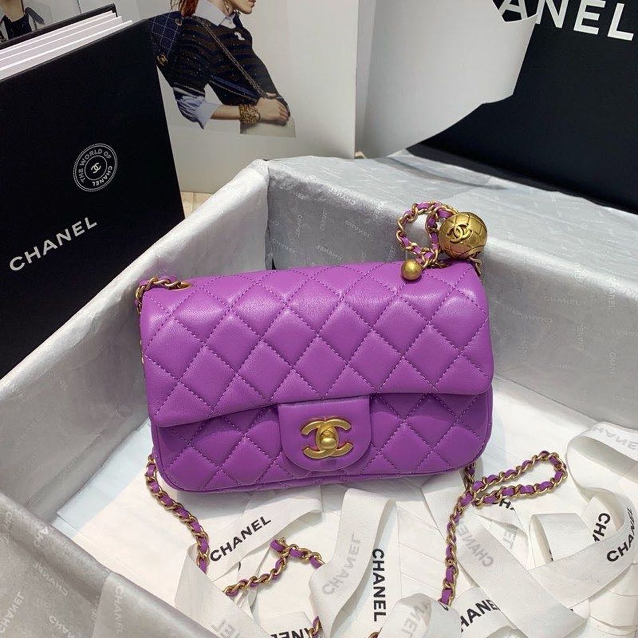 CHLGlamIap Bag With CHLBall On Strap Purple For Women Handbags, Shoulder And Crossbody Bags 7.8in/20cm AS1787