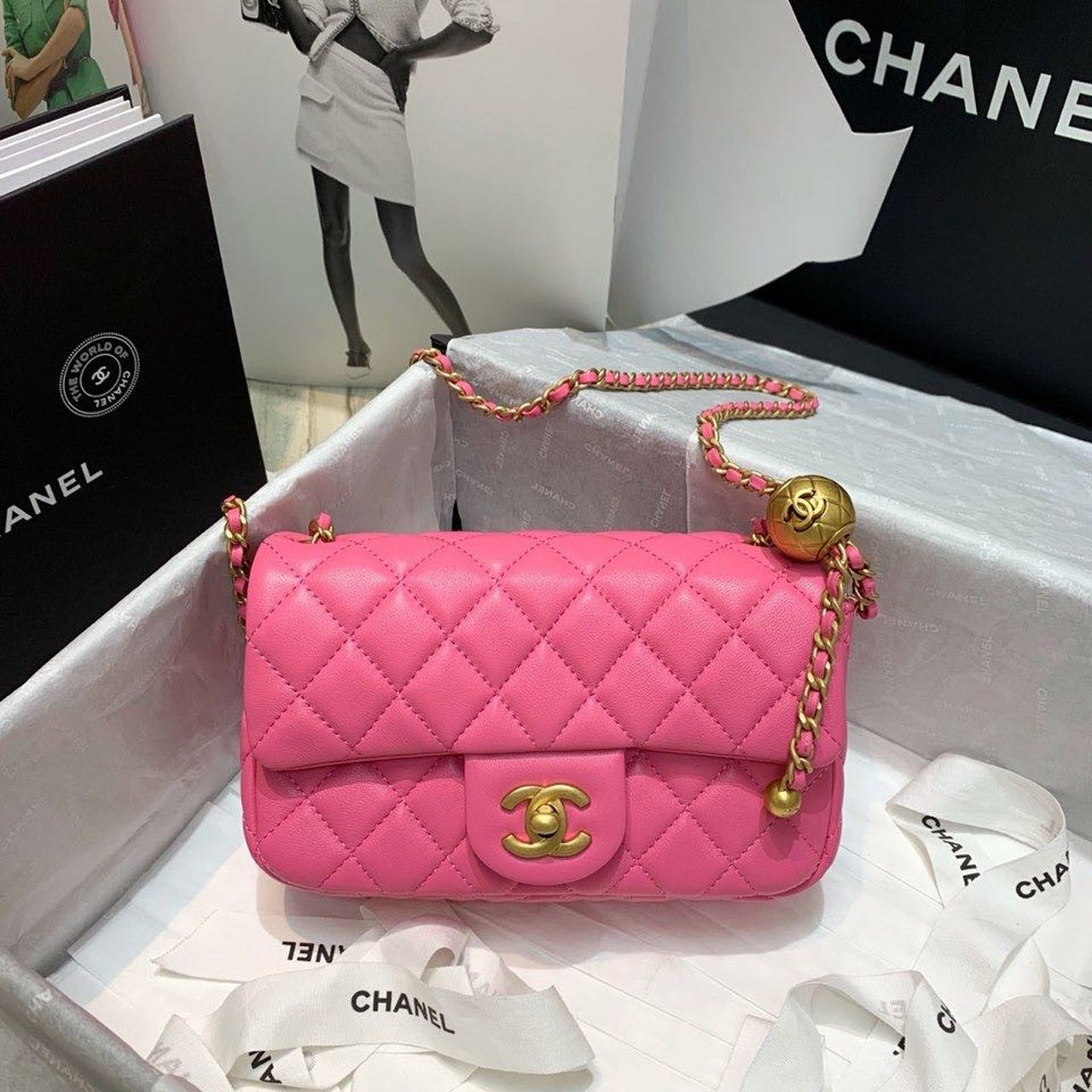 CHLGlamIap Bag With CHLBall On Strap PiNike For Women Handbags, Shoulder And Crossbody Bags 7.8in/20cm AS1787