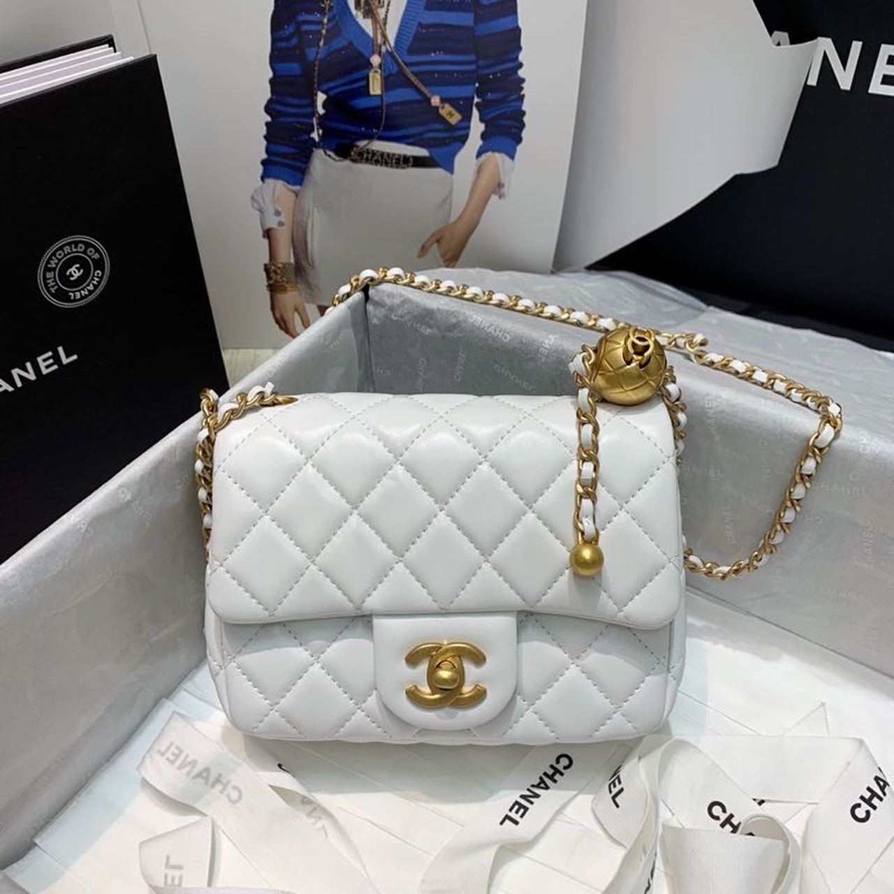 CHLMini GlamIap Bag With CHLBall On Strap White For Women Handbags, Shoulder And Crossbody Bags 6.7in/17cm AS1786