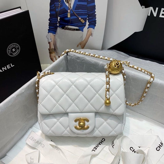 CHLMini Flap Bag With CHLBall On Strap White For Women, Women’s Handbags, Shoulder And Crossbody Bags 6.7in/17cm AS1786