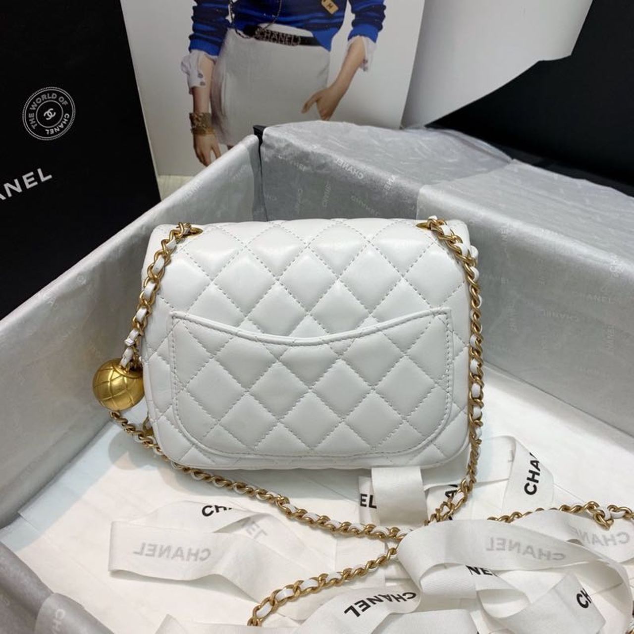 CHLMini GlamIap Bag With CHLBall On Strap White For Women Handbags, Shoulder And Crossbody Bags 6.7in/17cm AS1786